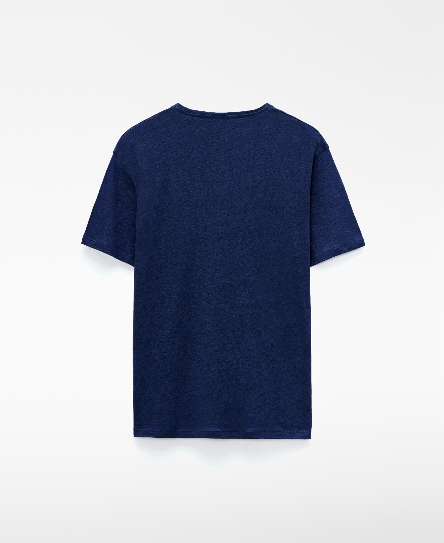 T-shirt de Manga Curta Regular Fit em Linho Europeu Azul-índigo-6