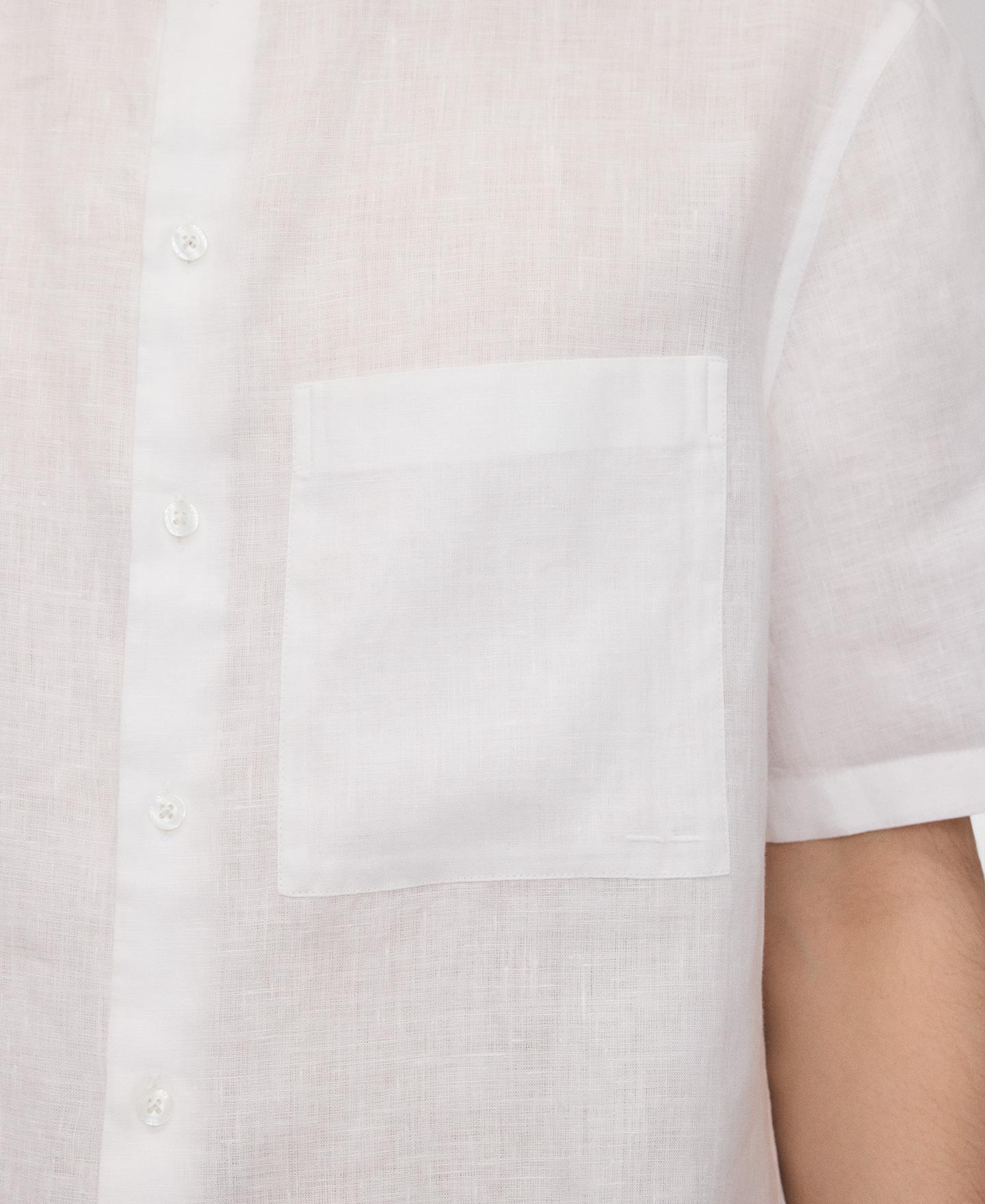 Camisa de Gola À Padre de Manga Curta em Linho Europeu Branco-4