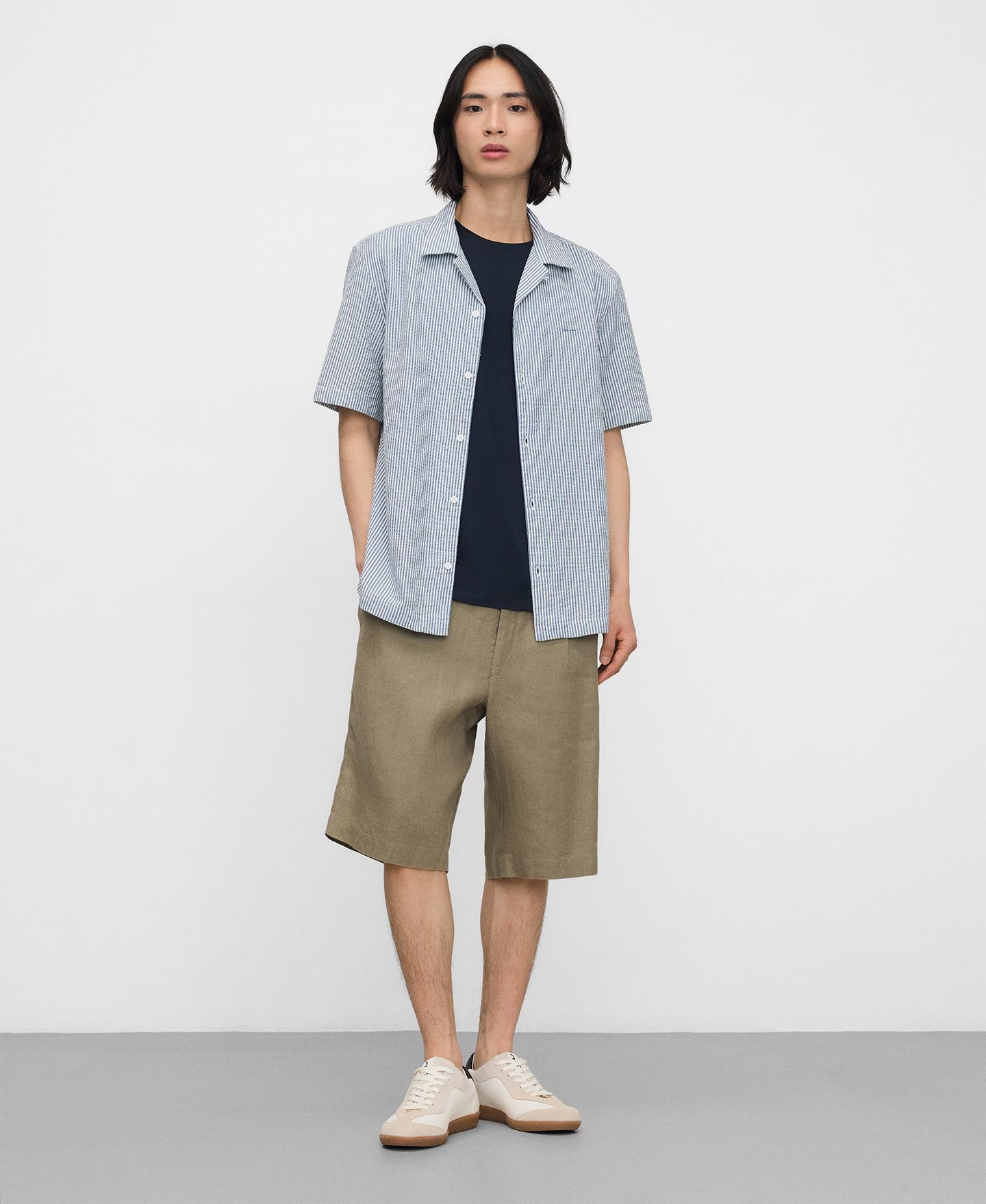 Camisa em Tecido Seersucker de Algodão Branco / Azul-2