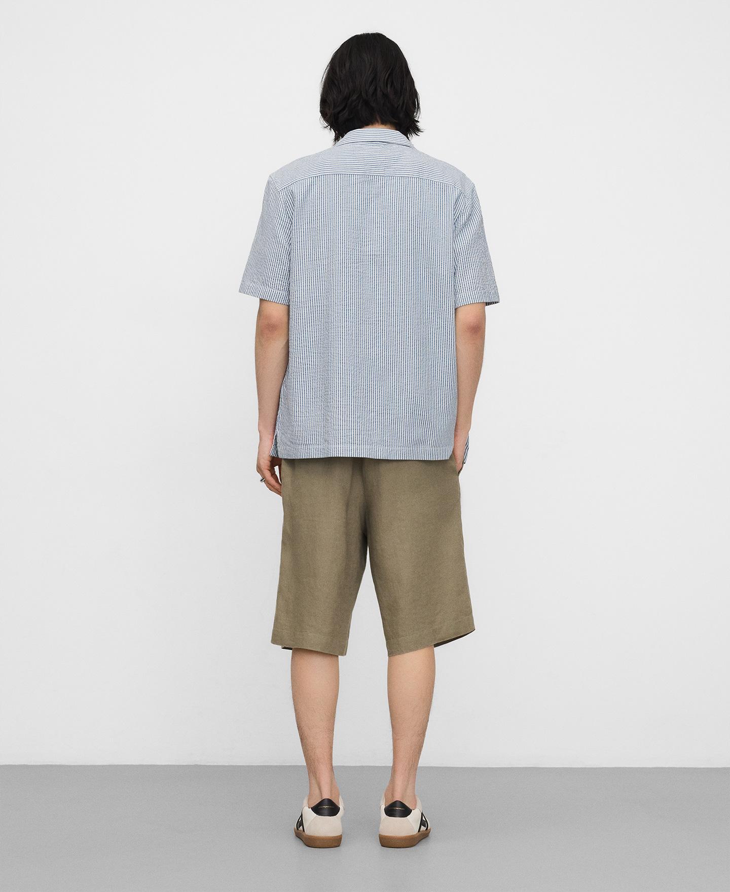 Camisa em Tecido Seersucker de Algodão Branco / Azul-3