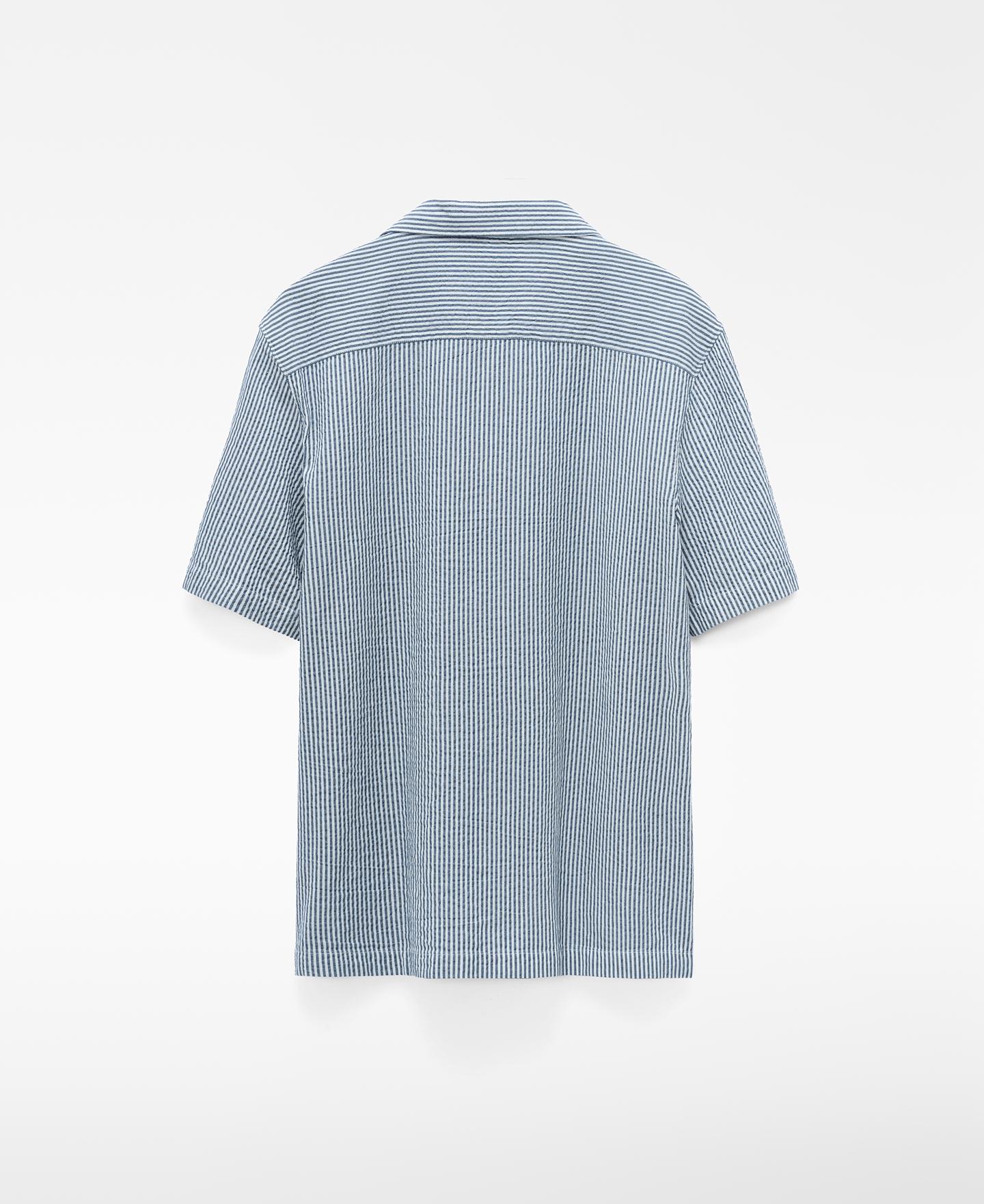 Camisa em Tecido Seersucker de Algodão Branco / Azul-6