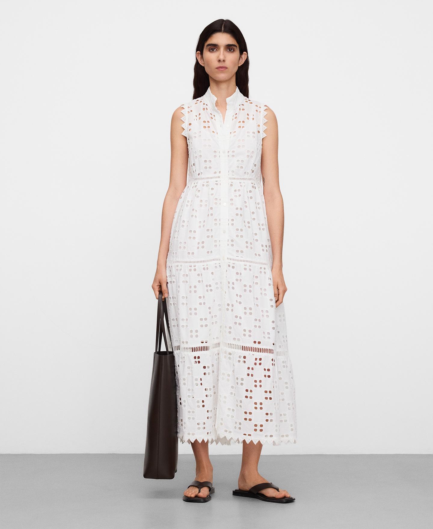 Vestido Midi em Popelina com Gola Chaminé Branco-2