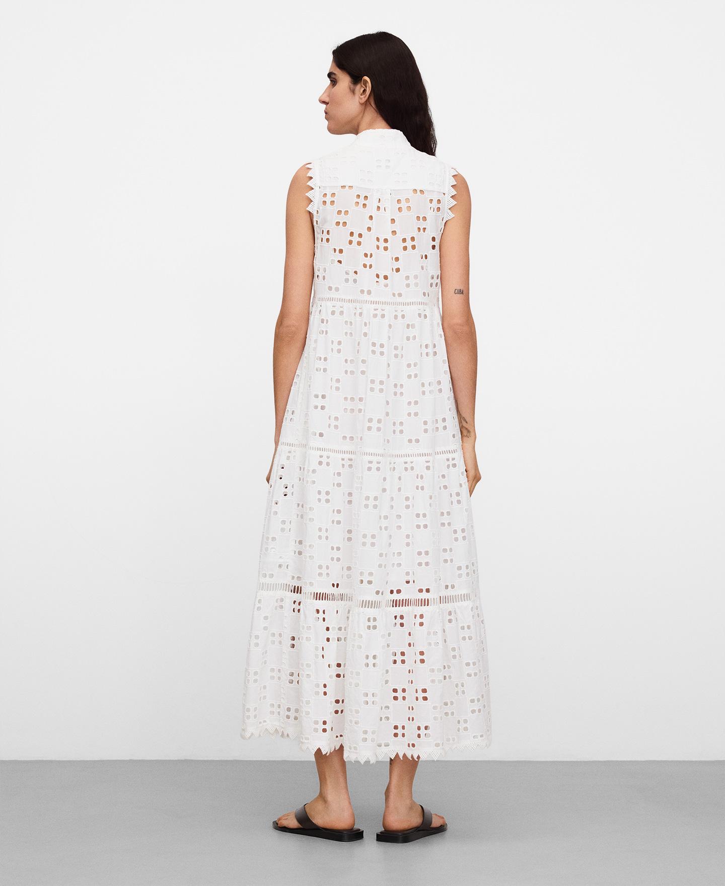Vestido Midi em Popelina com Gola Chaminé Branco-3
