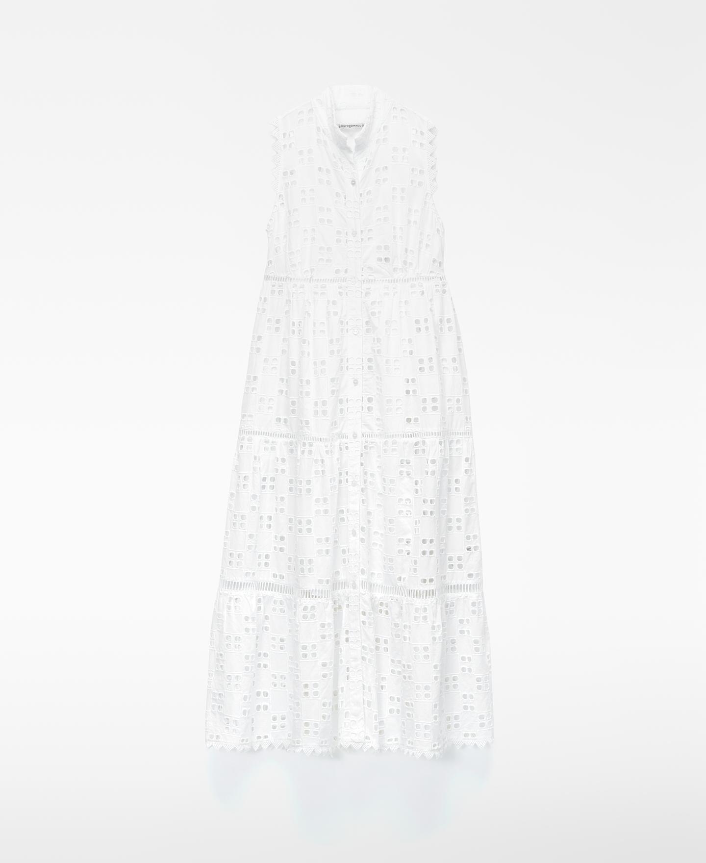 Vestido Midi em Popelina com Gola Chaminé Branco-5