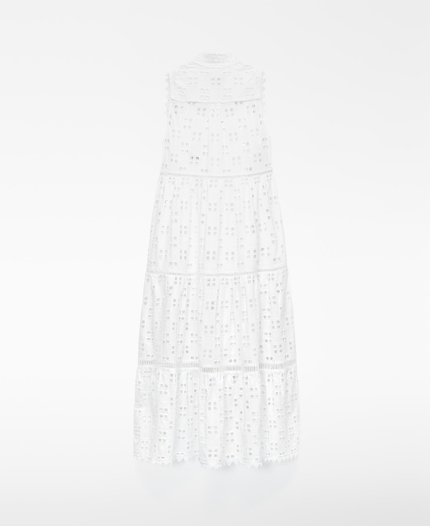 Vestido Midi em Popelina com Gola Chaminé Branco-6