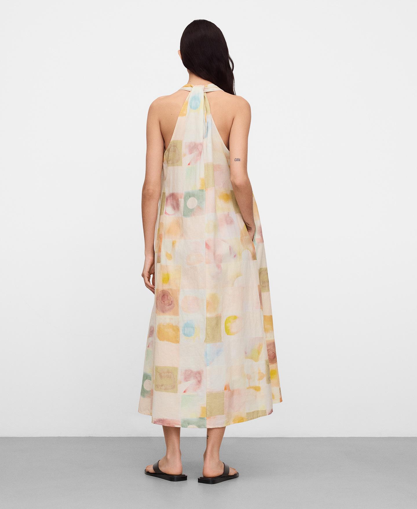 Vestido Comprido Estampado com Decote em V Multicolor-3