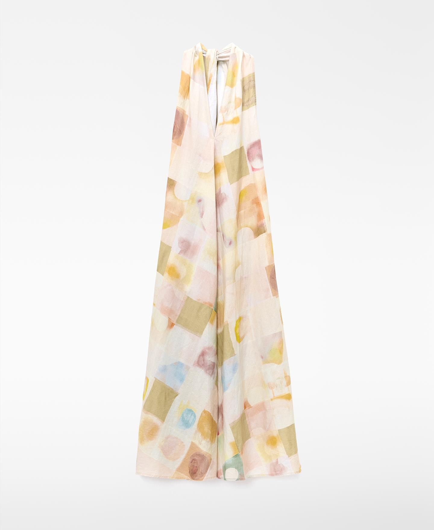 Vestido Comprido Estampado com Decote em V Multicolor-5