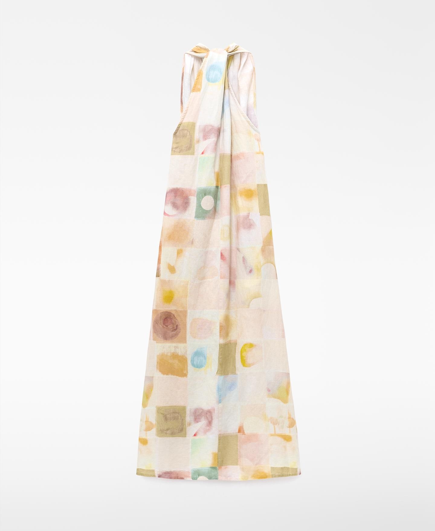 Vestido Comprido Estampado com Decote em V Multicolor-6
