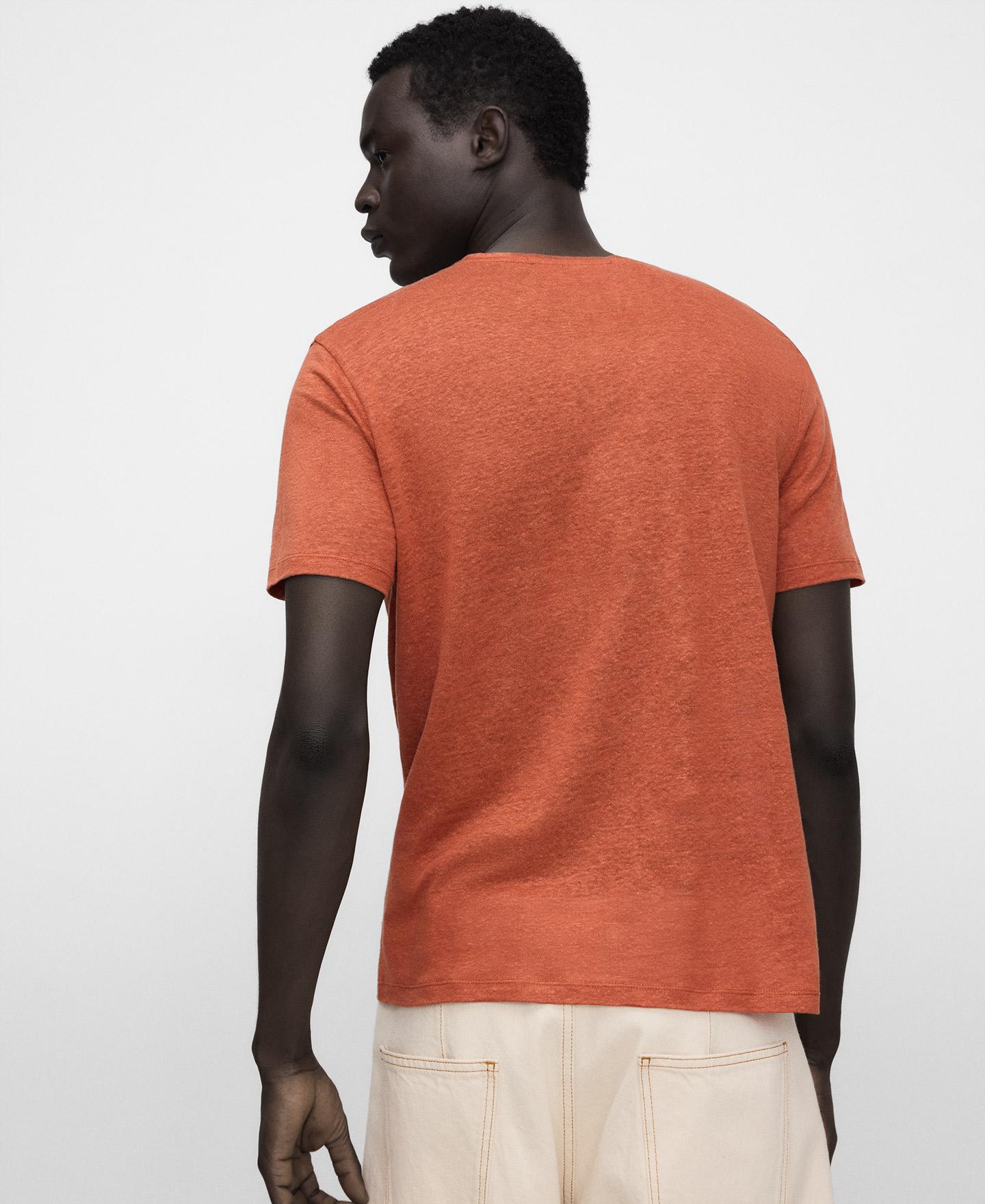 T-shirt de Manga Curta Regular Fit em Linho Europeu Laranja-3