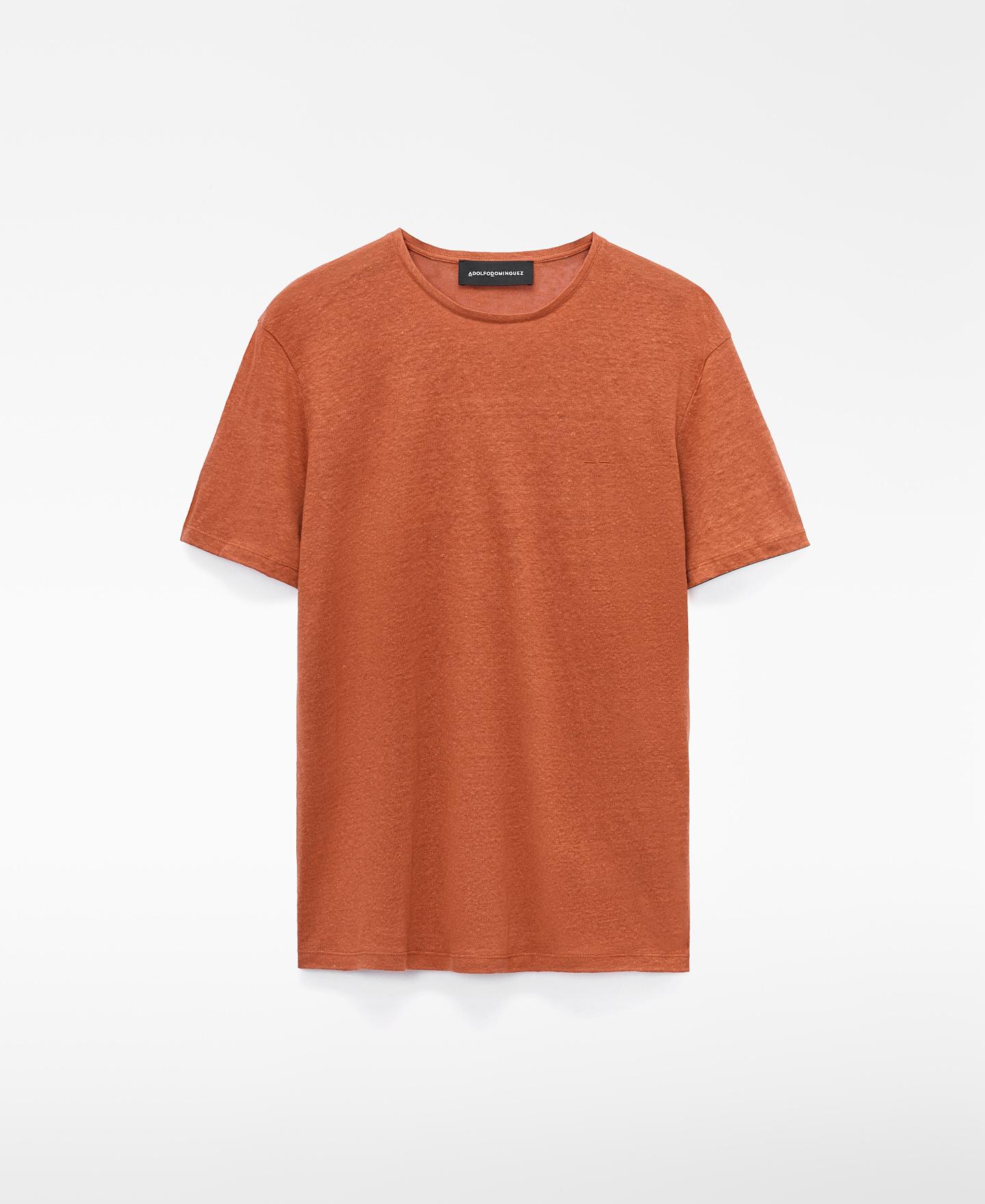 T-shirt de Manga Curta Regular Fit em Linho Europeu Laranja-5