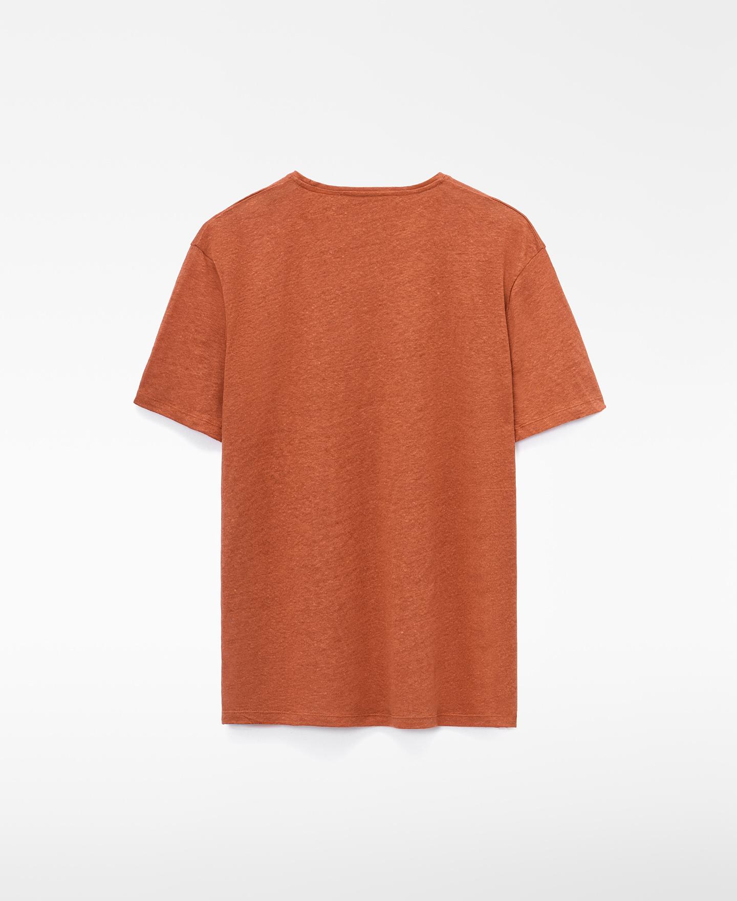T-shirt de Manga Curta Regular Fit em Linho Europeu Laranja-6