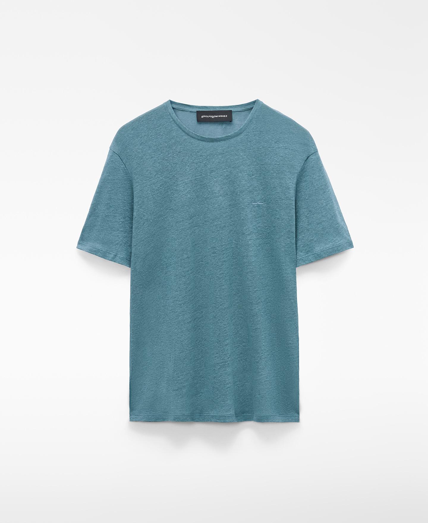 T-shirt de Manga Curta Regular Fit em Linho Europeu Turquesa-5