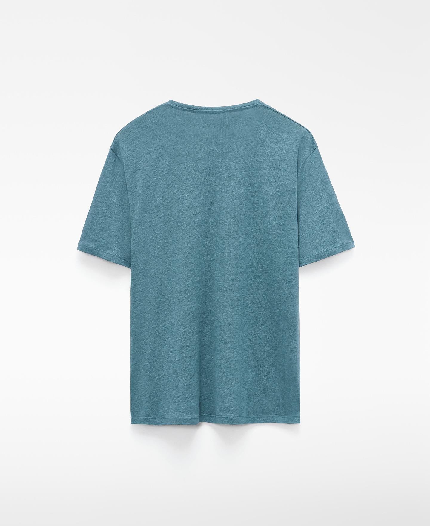 T-shirt de Manga Curta Regular Fit em Linho Europeu Turquesa-6