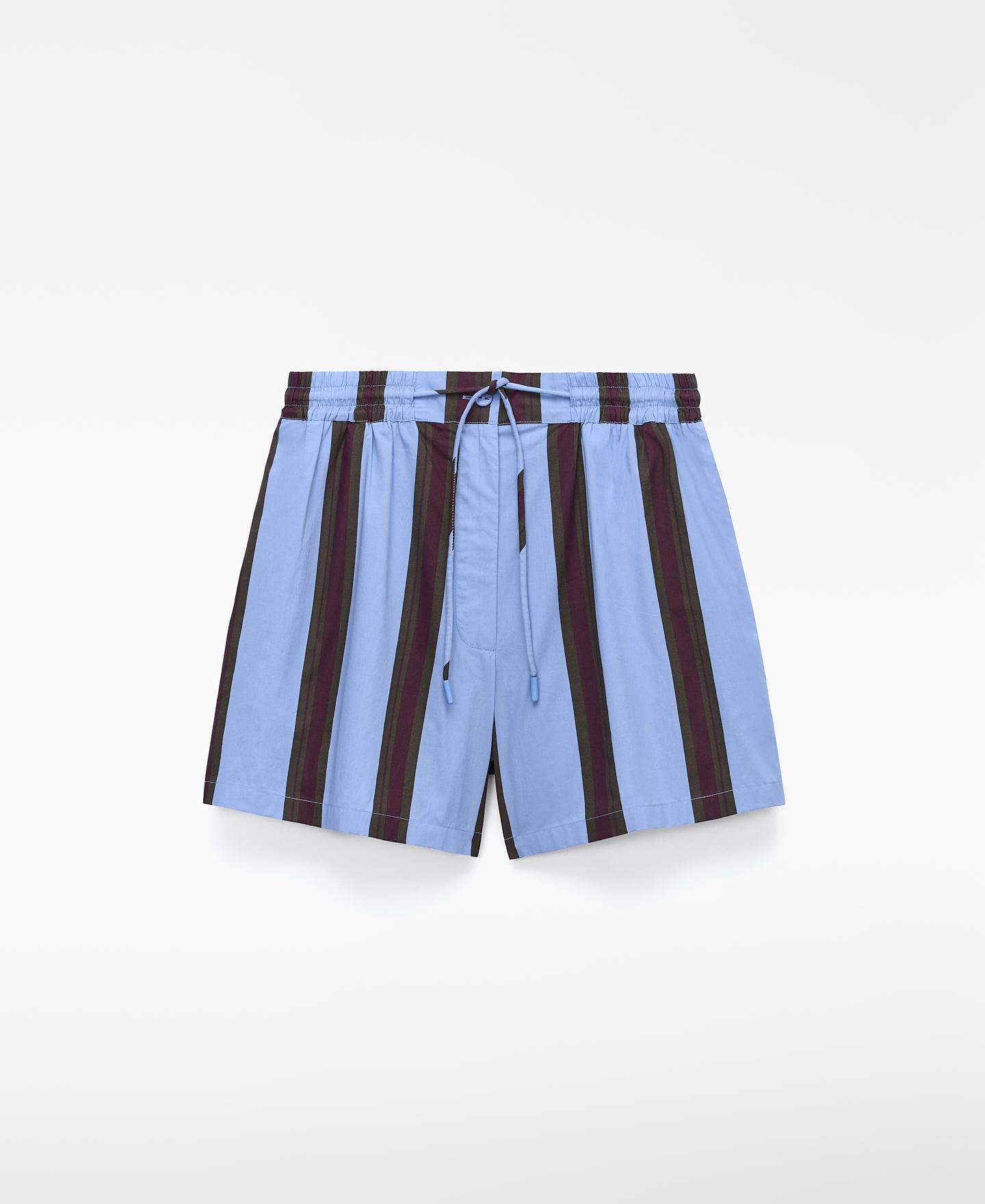 Bermudas Às Riscas em Algodão Celeste-7