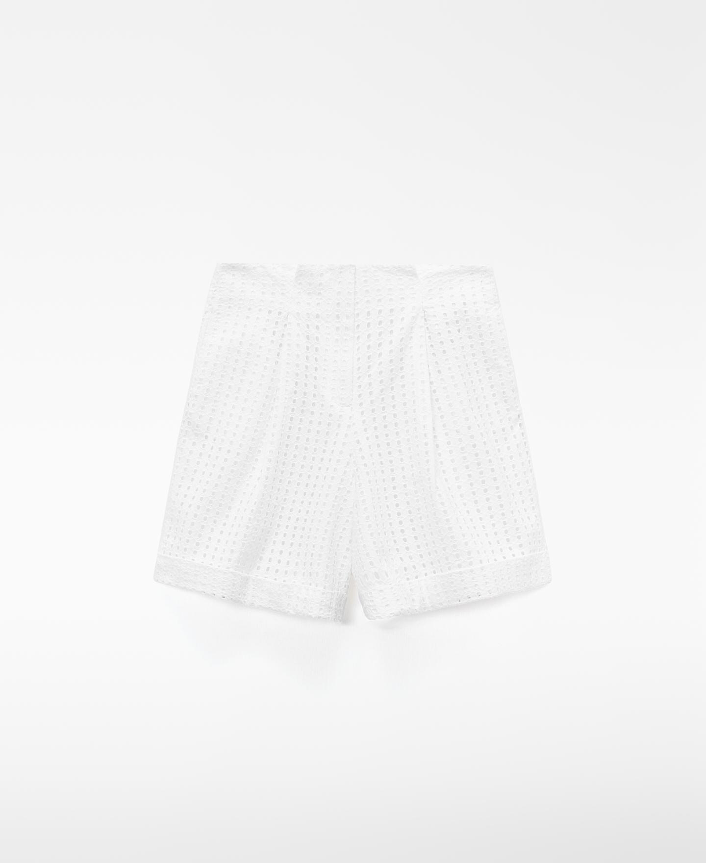 Bermudas em Popelina de Algodão Branco-4