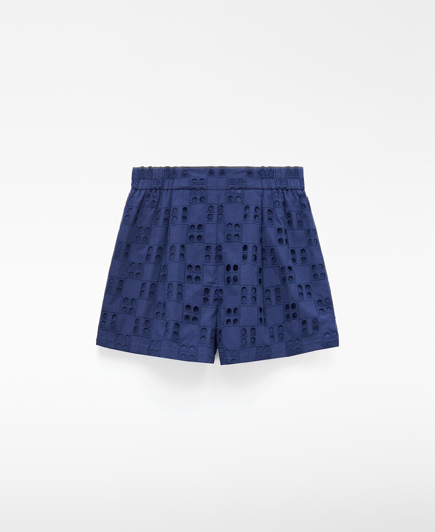 Bermudas em Popelina de Algodão Azul-4