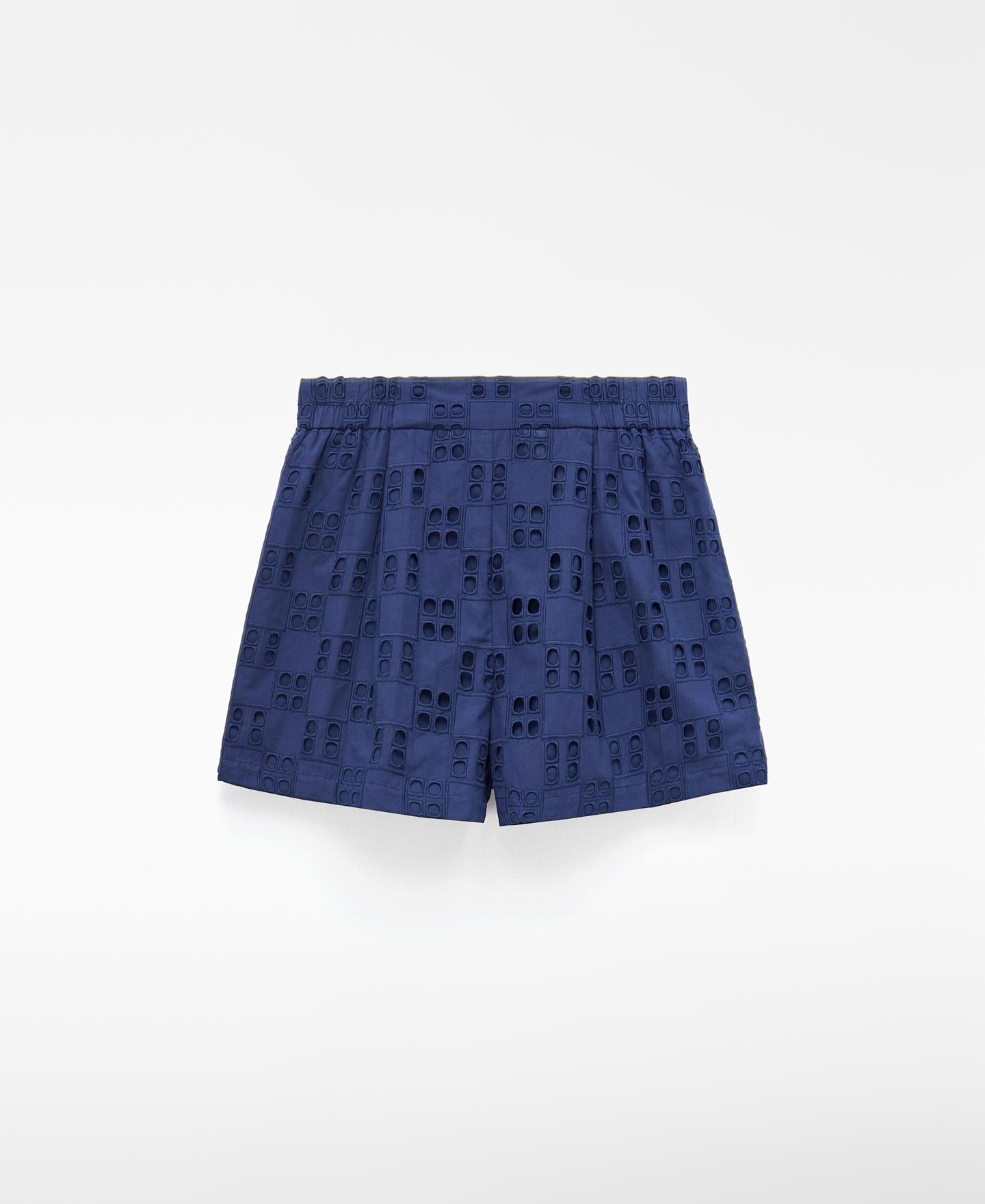 Bermudas em Popelina de Algodão Azul-4