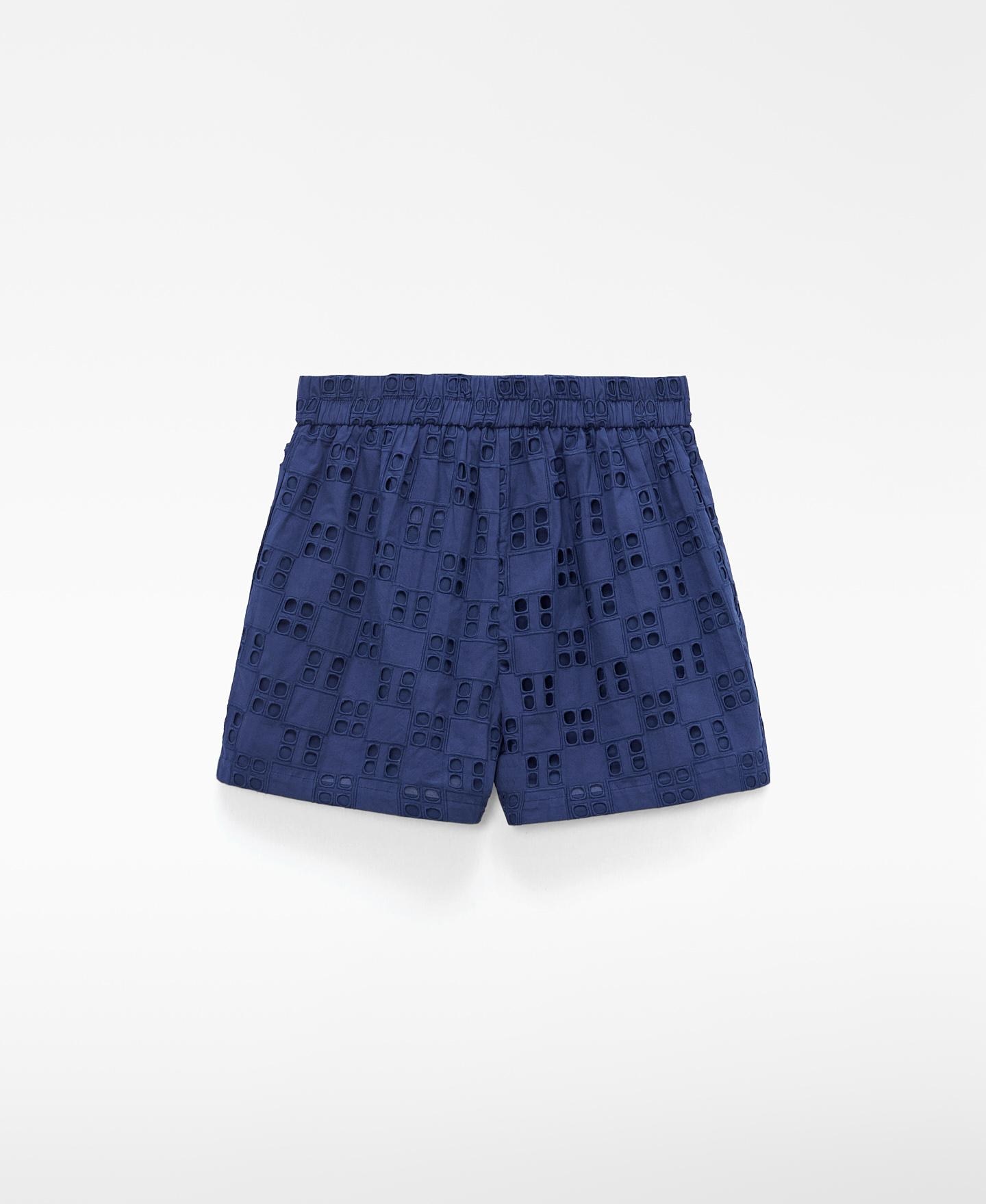 Bermudas em Popelina de Algodão Azul-5