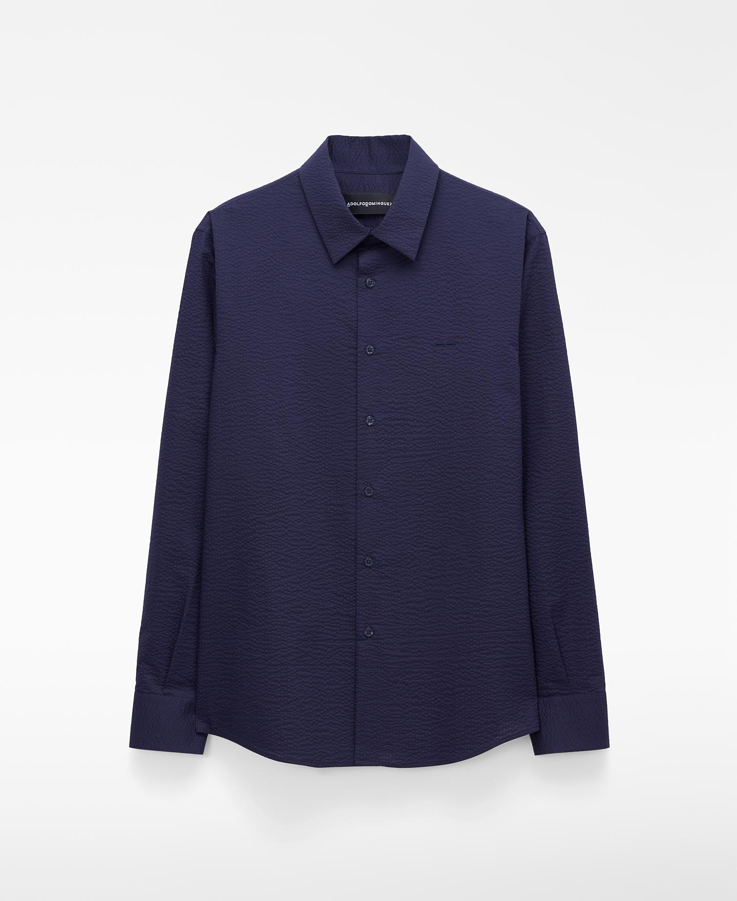Camisa Formal em Tecido Seersucker de Algodão Azul-marinho-6