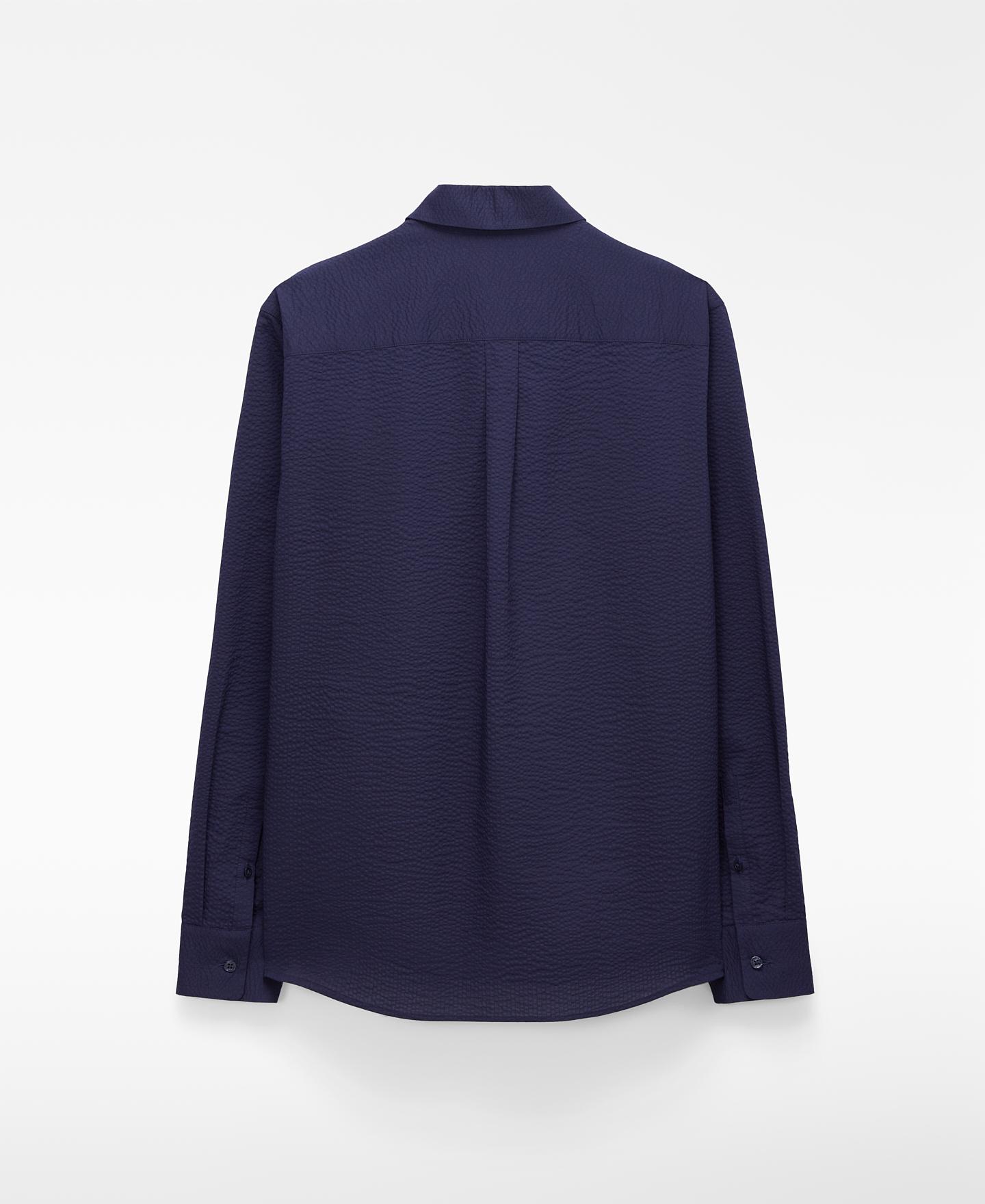 Camisa Formal em Tecido Seersucker de Algodão Azul-marinho-7
