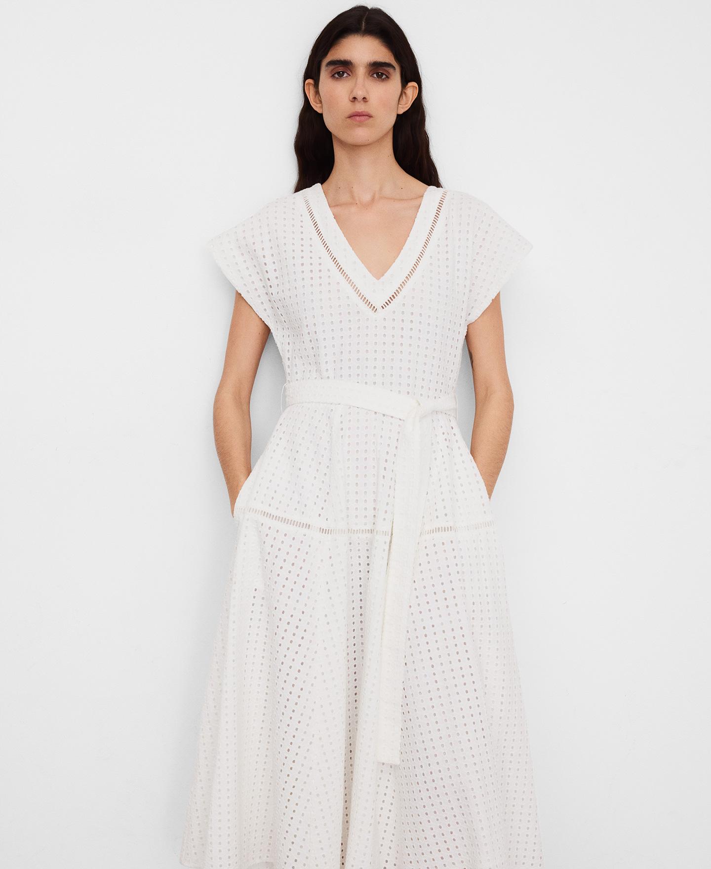 Imagem 0 de Vestido Midi com Decote em V em Popelina