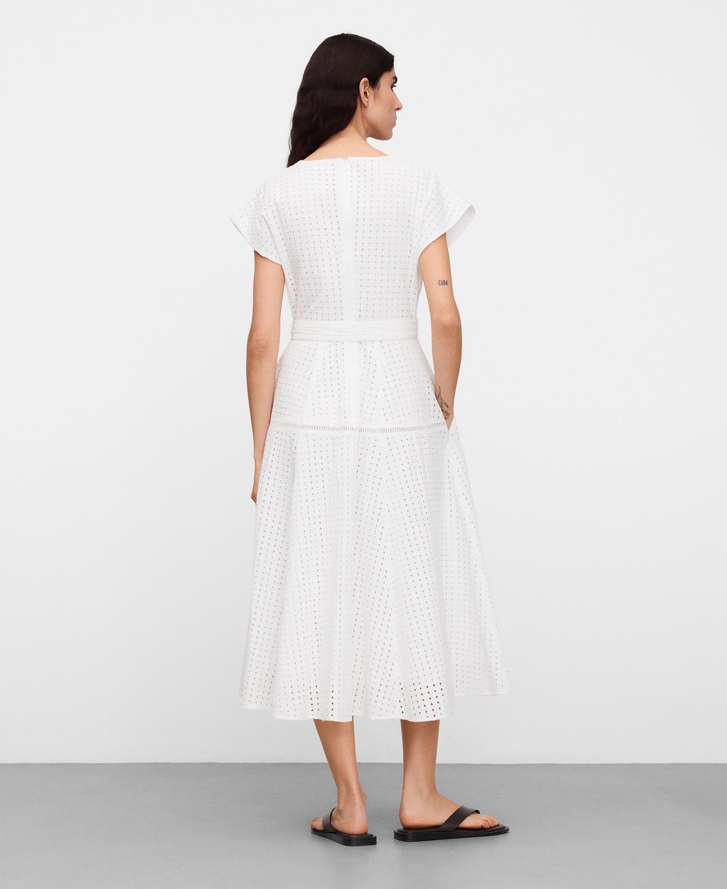 Vestido Midi com Decote em V em Popelina Branco-3