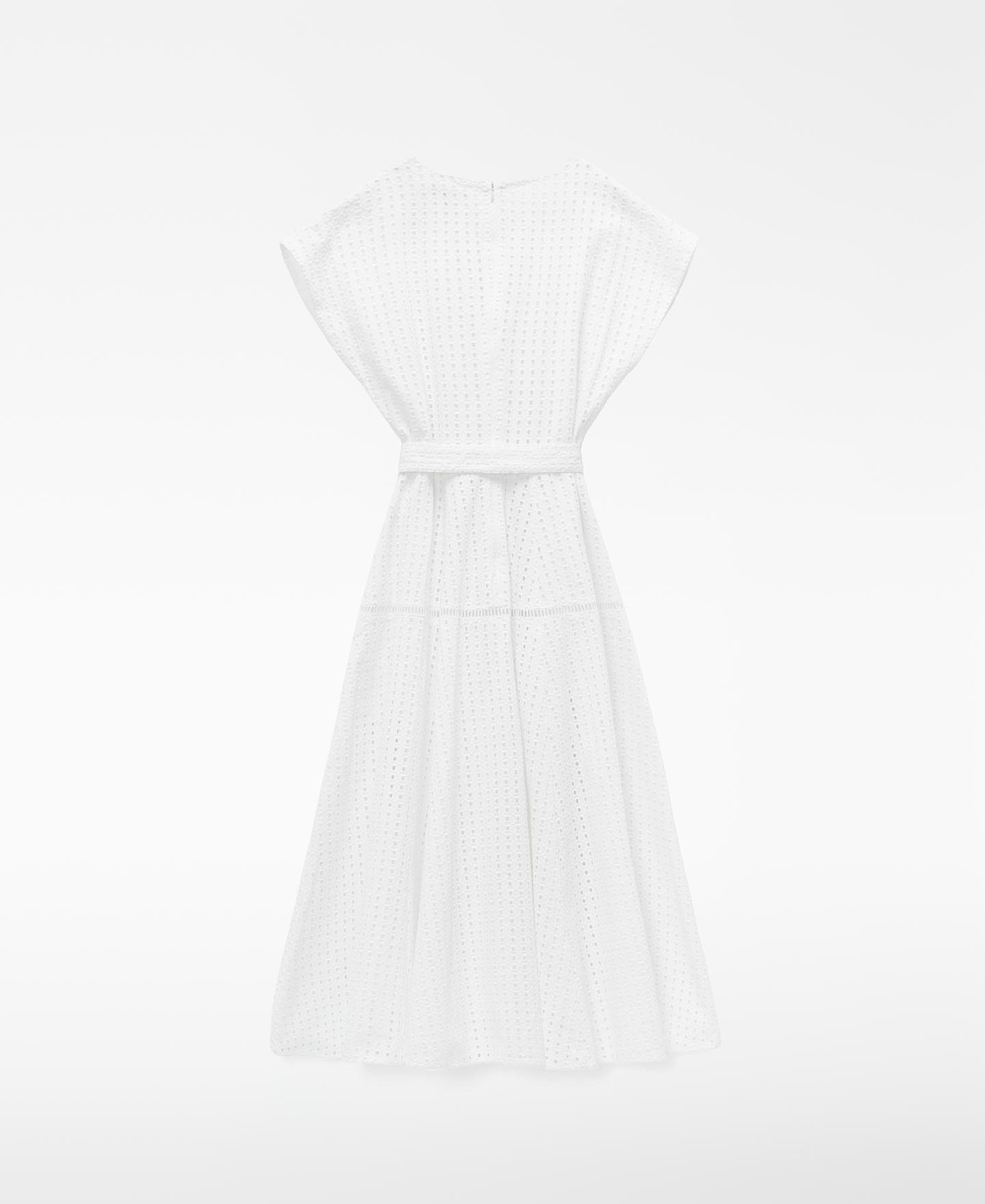 Vestido Midi com Decote em V em Popelina Branco-6