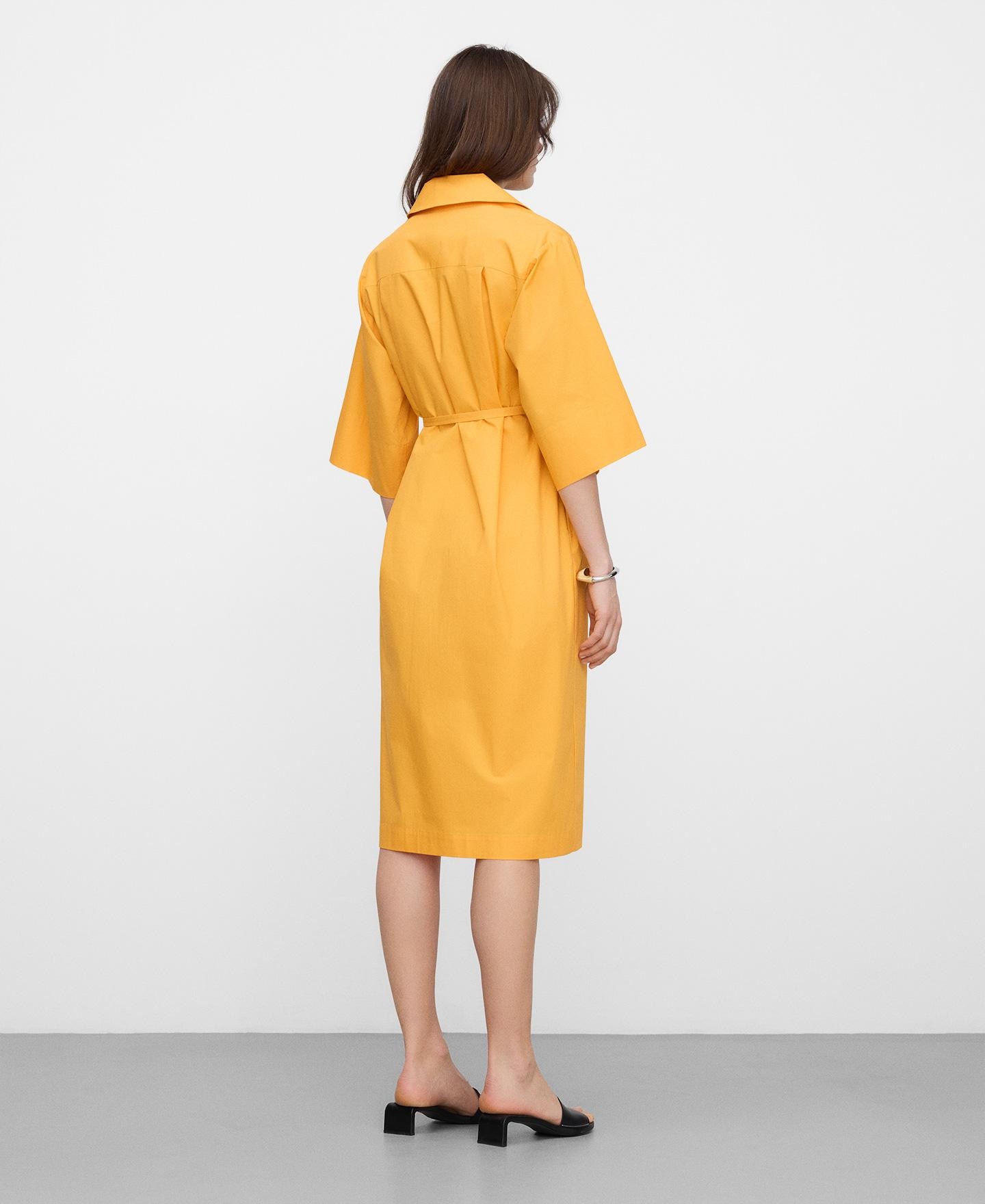 Vestido Midi Tipo Camisa com Lapela Quadrada Amarelo-3