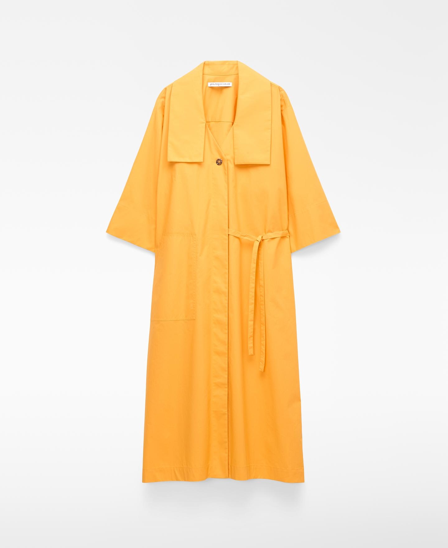 Vestido Midi Tipo Camisa com Lapela Quadrada Amarelo-5