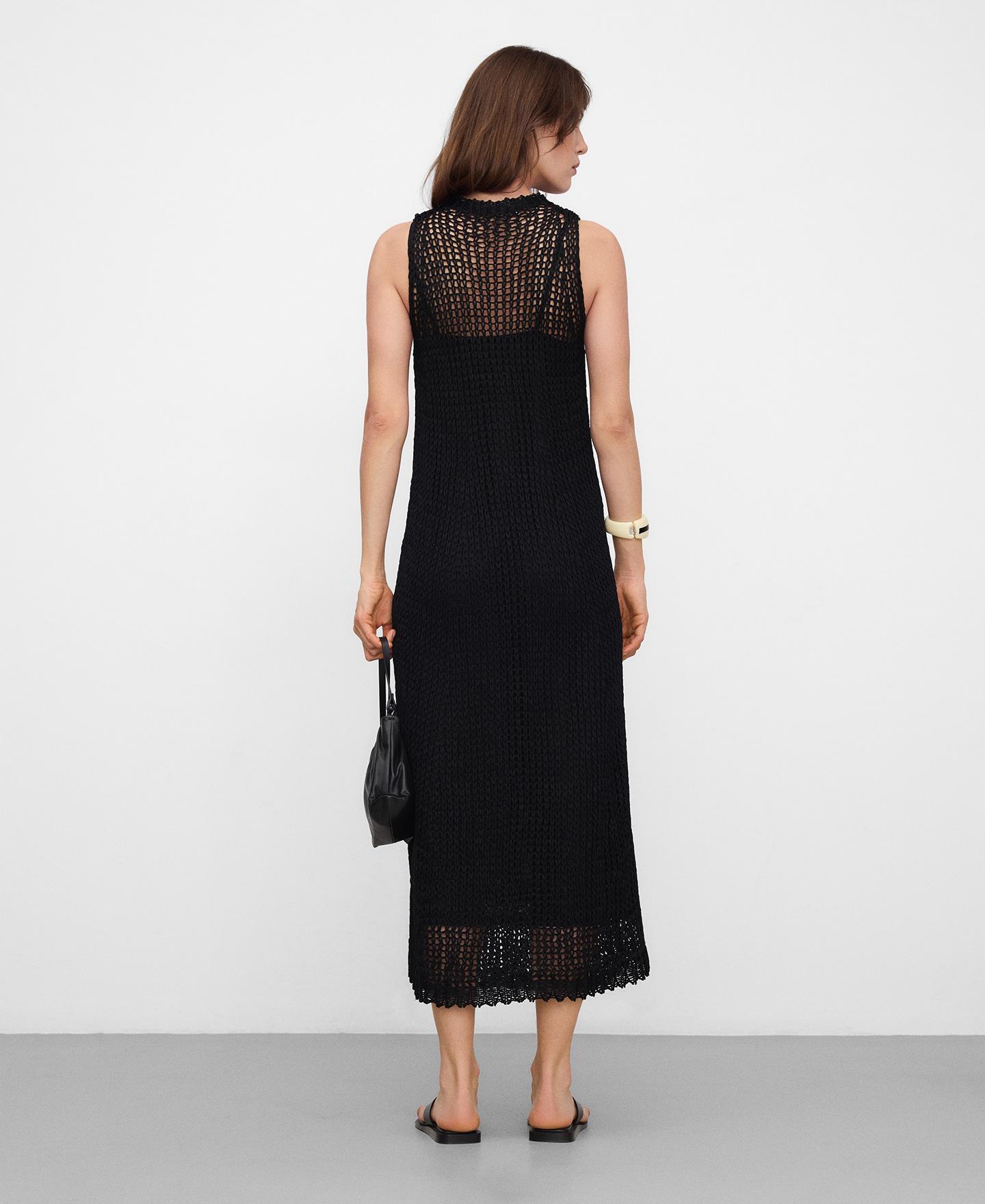 Vestido Comprido em Malha de Cupro Perfurada Preto-3