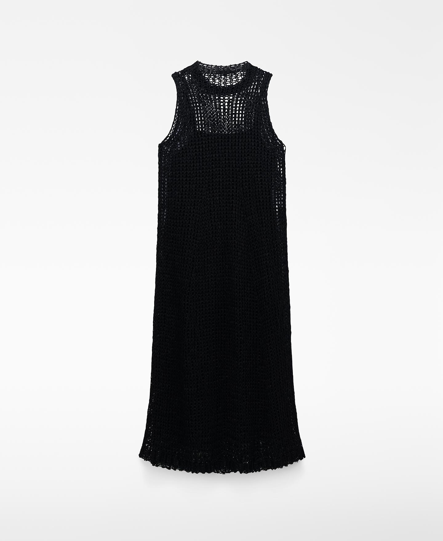 Vestido Comprido em Malha de Cupro Perfurada Preto-6