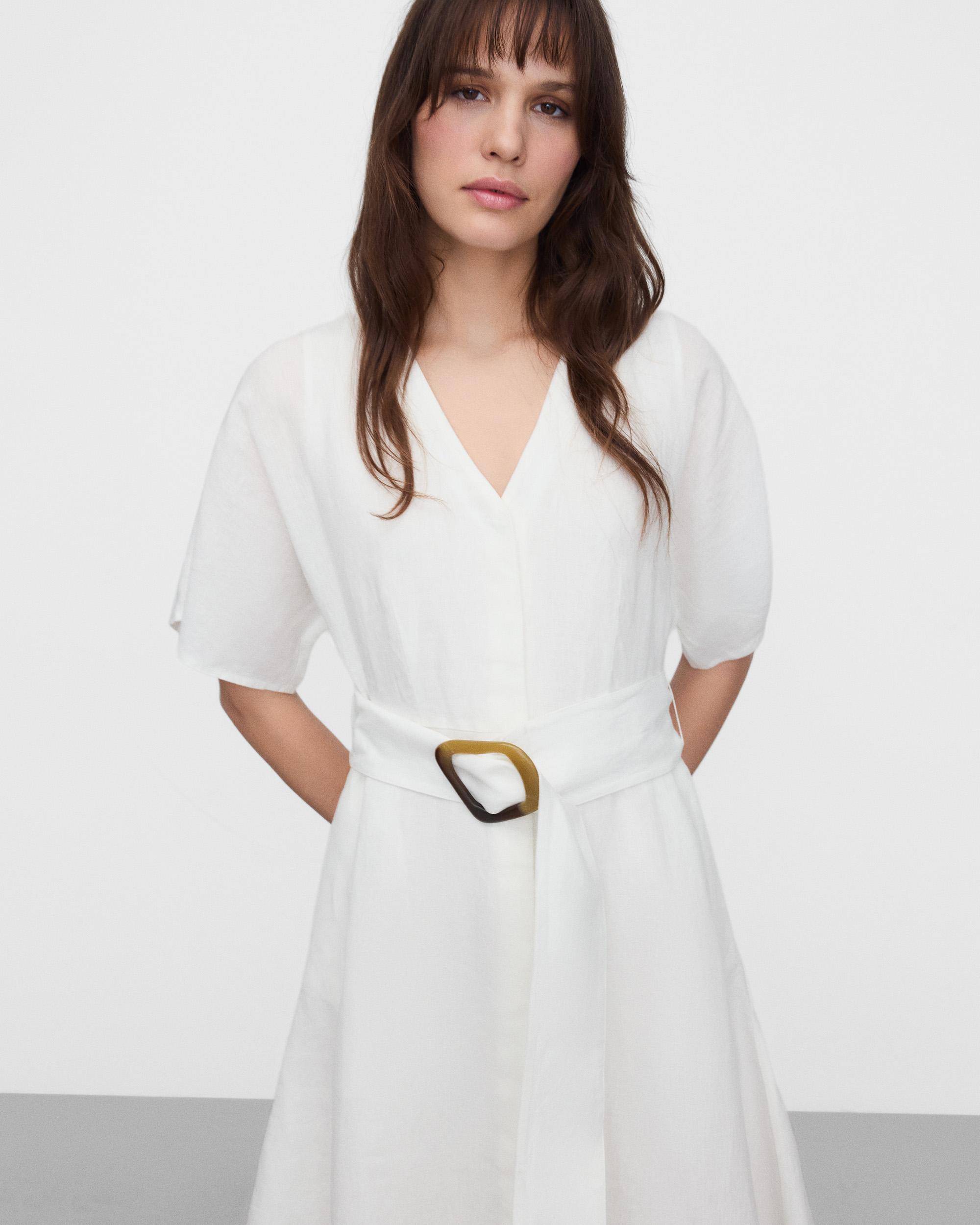 Vestido Midi em Linho Europeu Branco-1