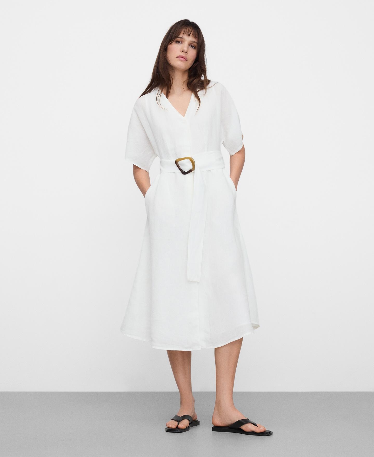 Vestido Midi em Linho Europeu Branco-2