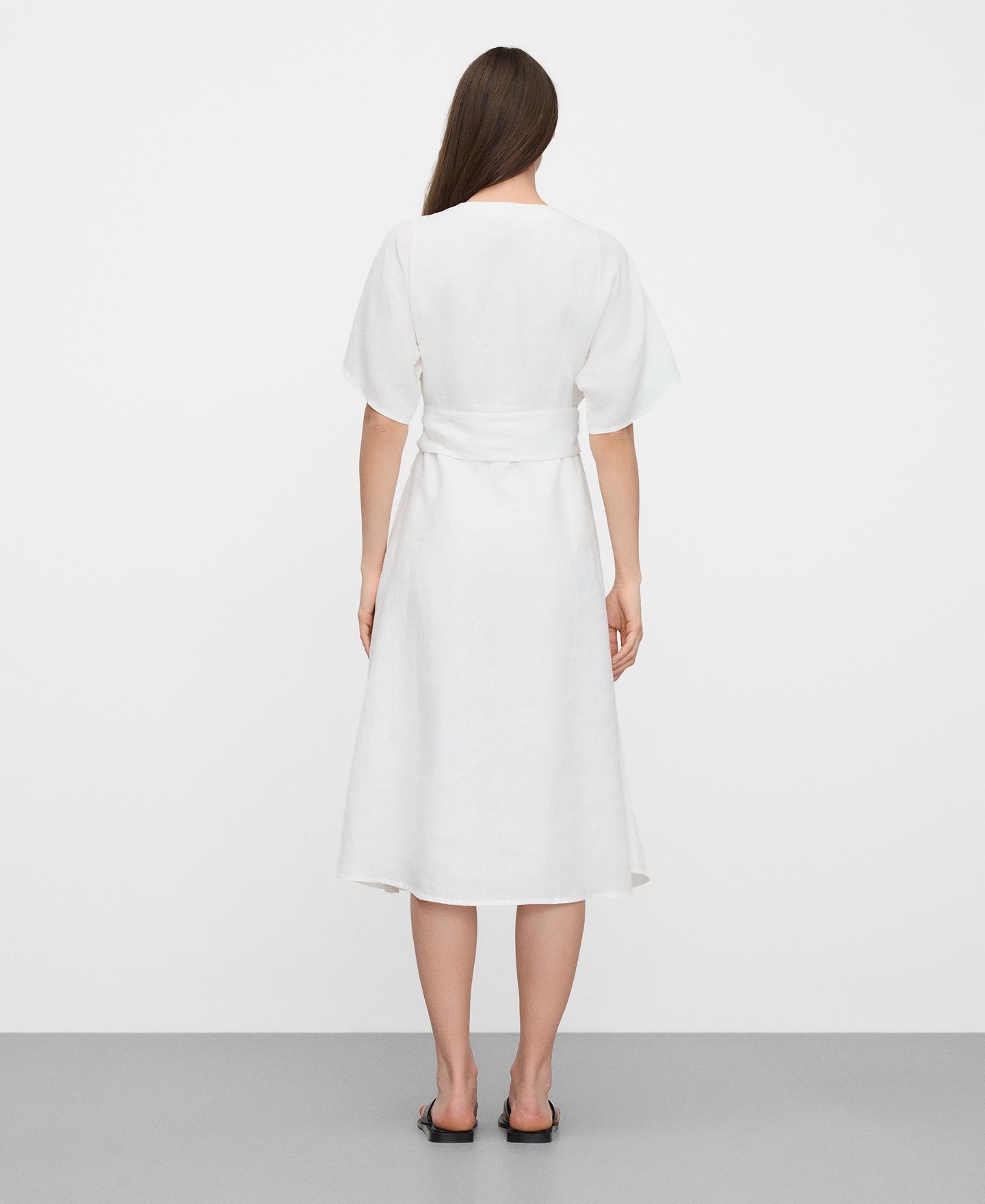 Vestido Midi em Linho Europeu Branco-3