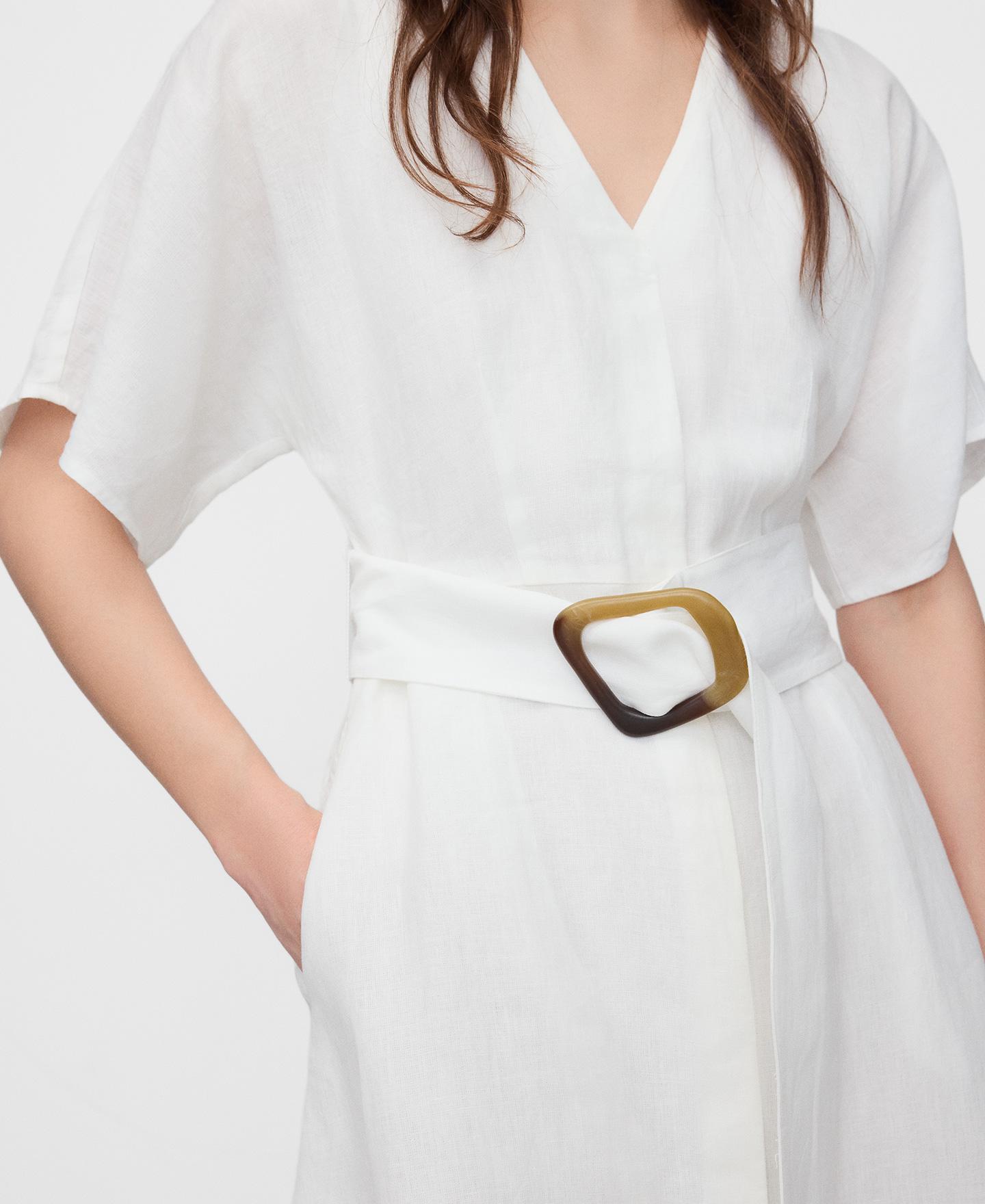 Vestido Midi em Linho Europeu Branco-4