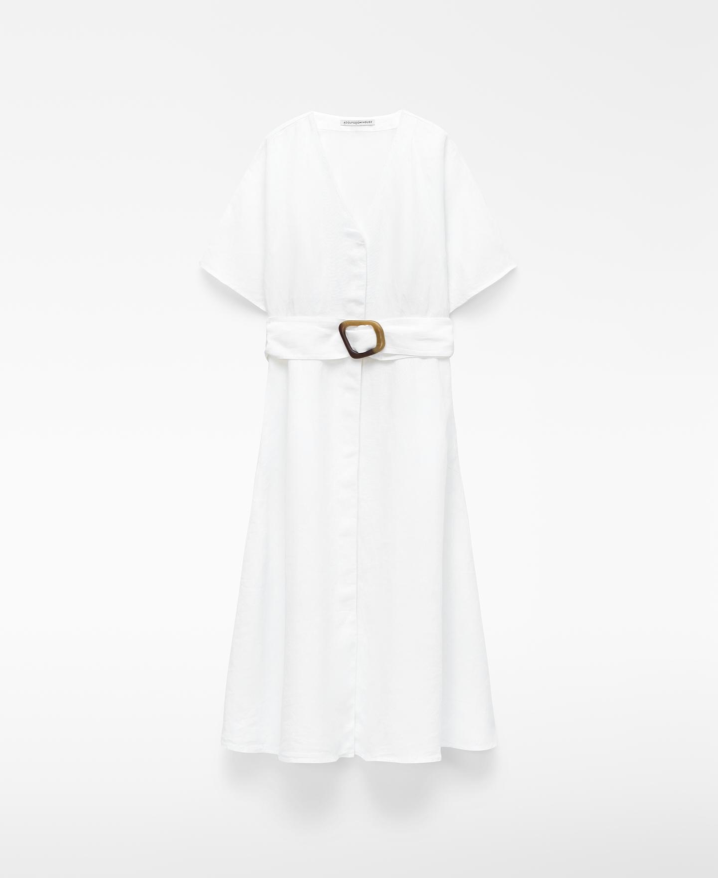 Vestido Midi em Linho Europeu Branco-5