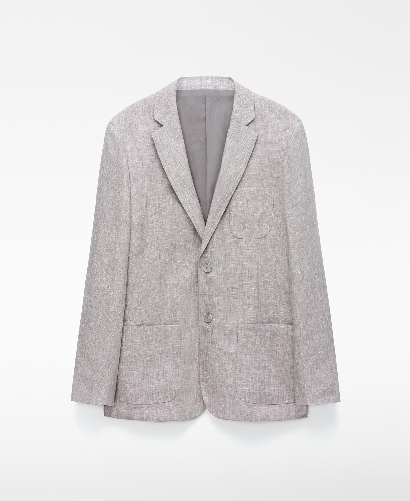 Blazer Alfaiate em Linho Europeu Cinzento-claro-5