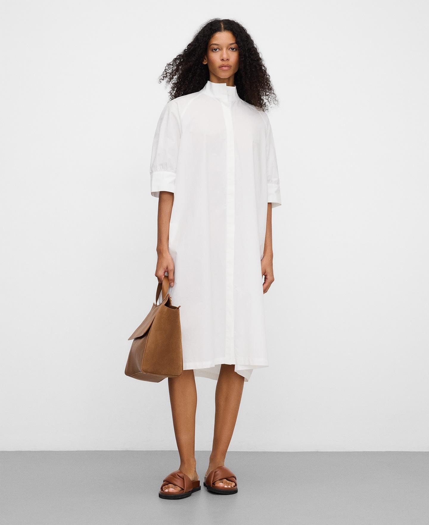 Vestido Midi Tipo Camisa com Gola Tira Branco-1