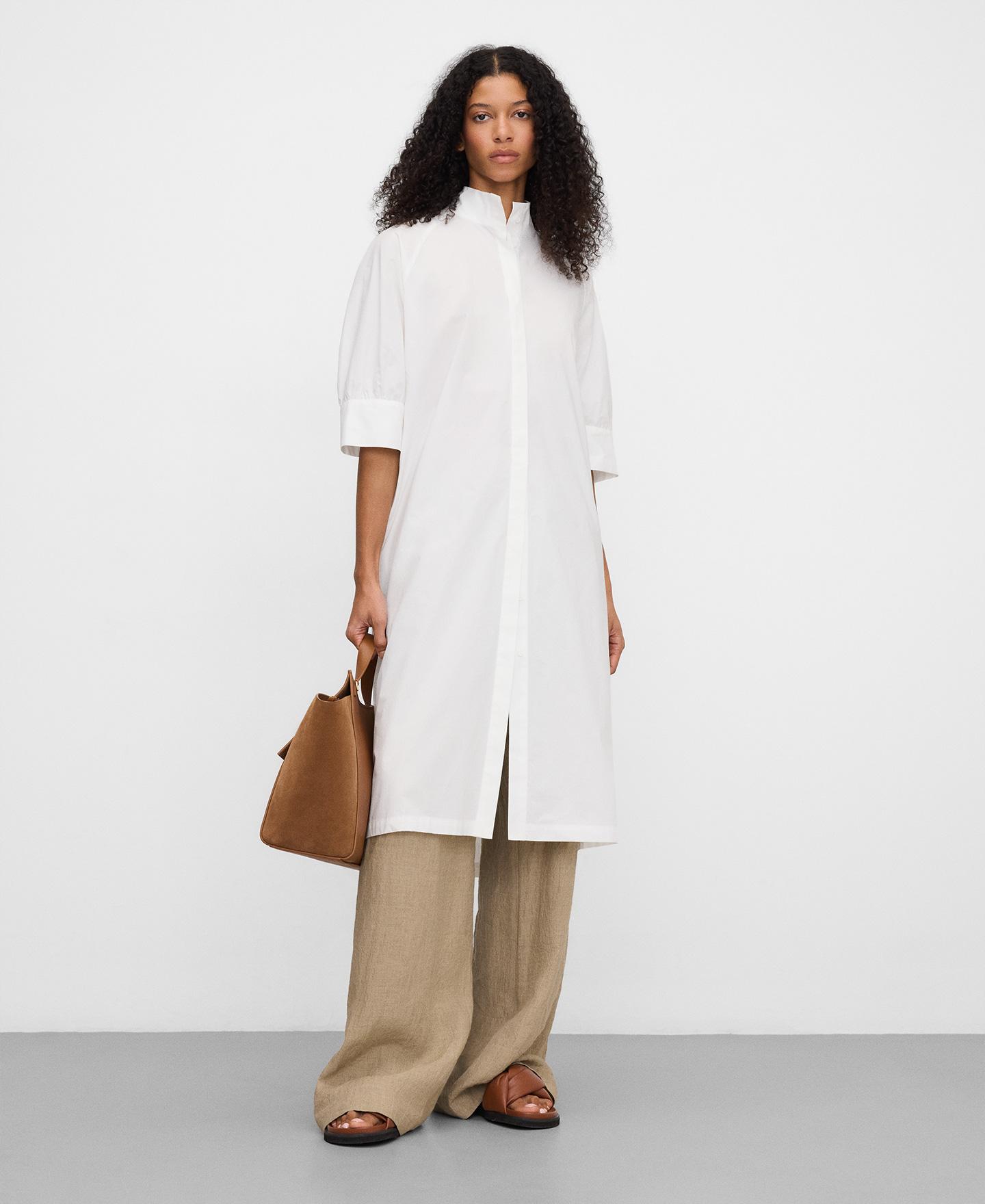 Vestido Midi Tipo Camisa com Gola Tira Branco-2