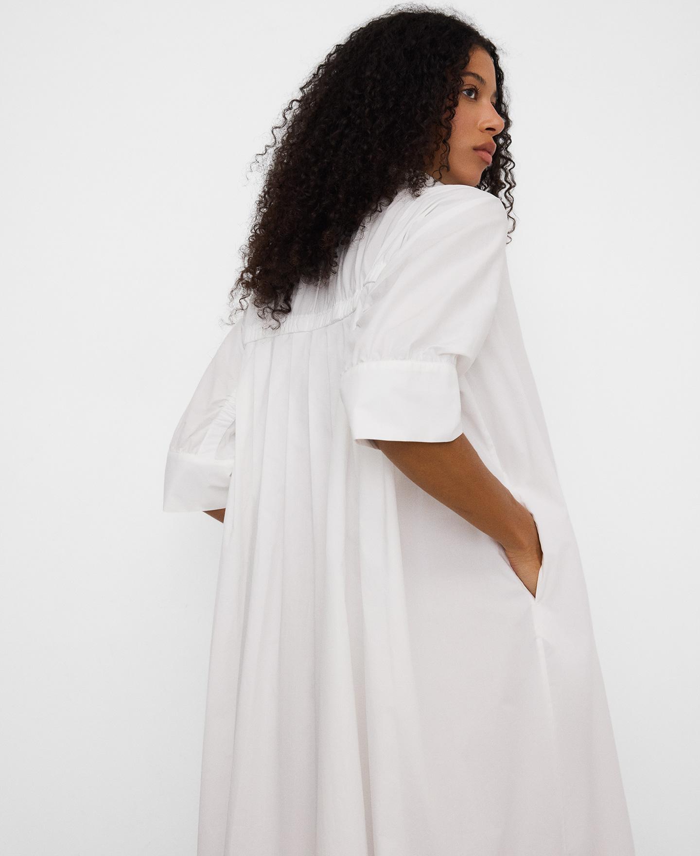 Vestido Midi Tipo Camisa com Gola Tira Branco-4