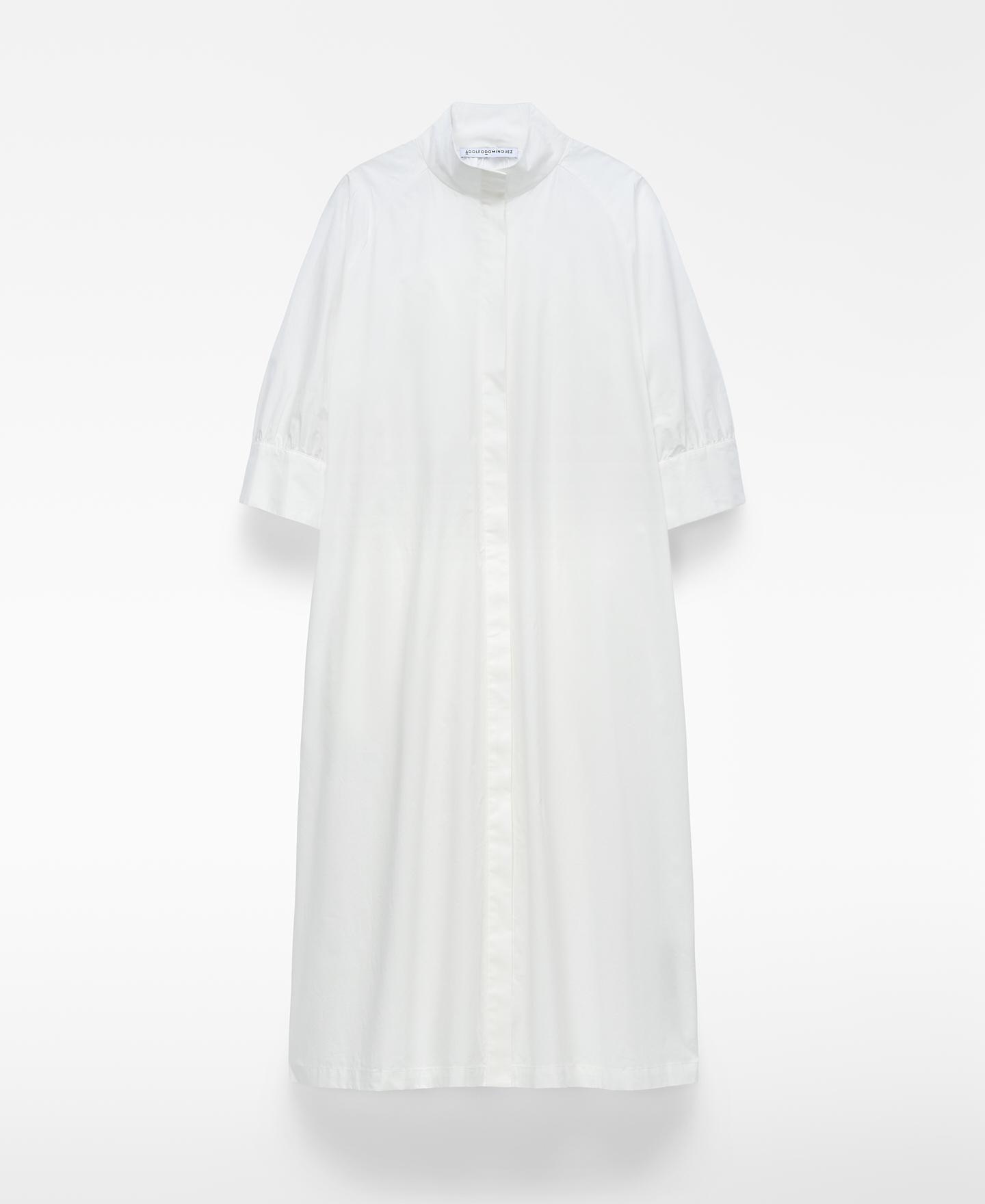 Vestido Midi Tipo Camisa com Gola Tira Branco-5