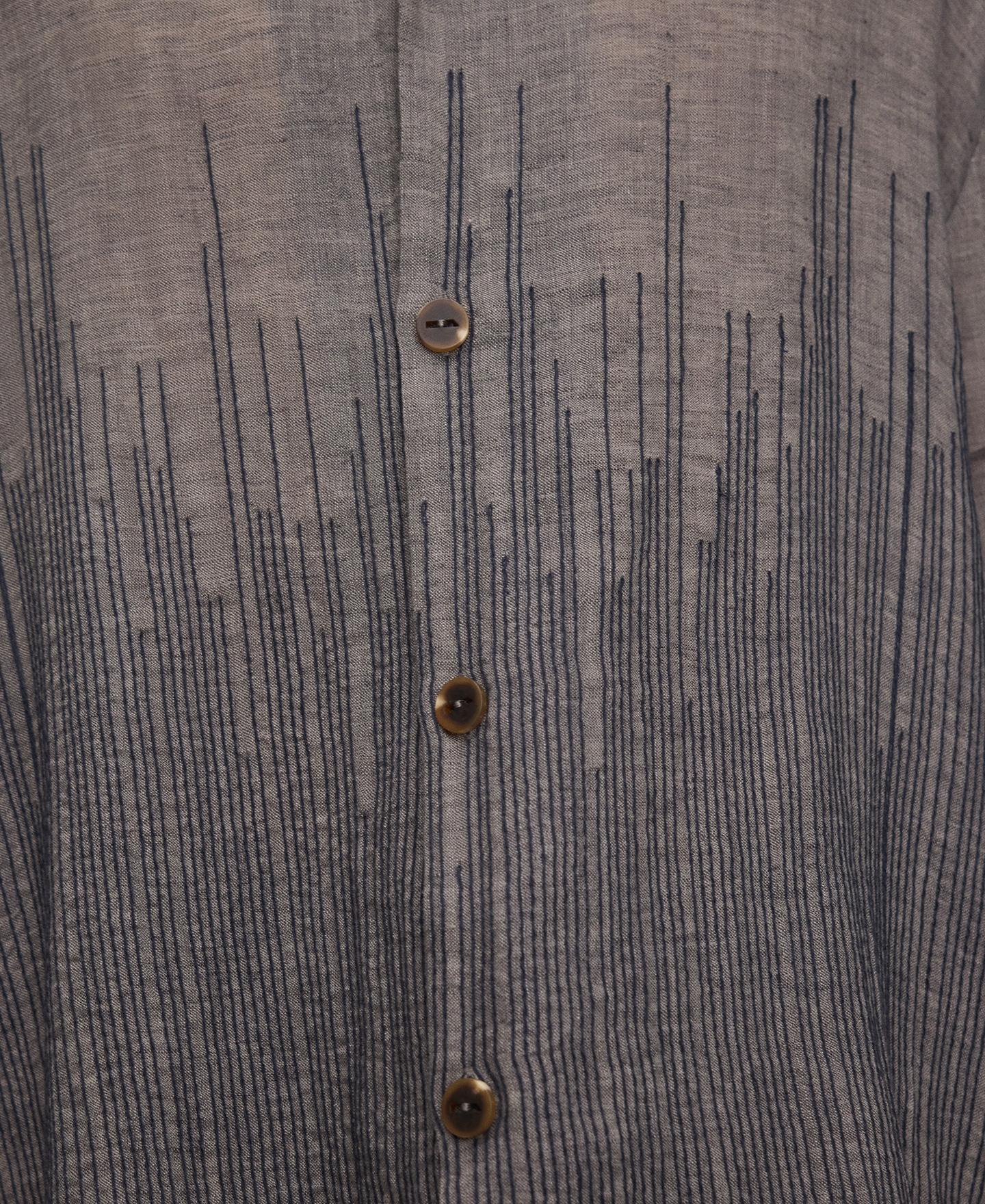 Camisa de Linho de Manga Curta Bordada Cinzento-4