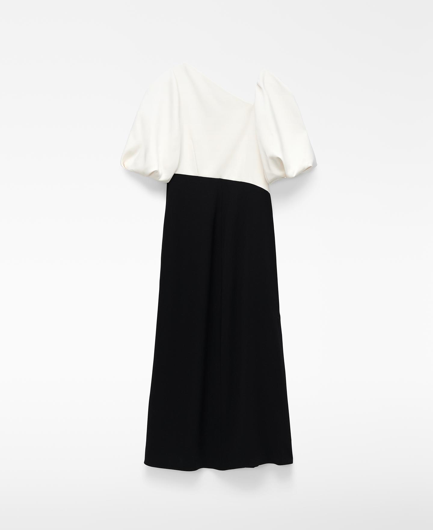 Vestido Comprido Bicolor com Manga Globo Preto / Branco-6