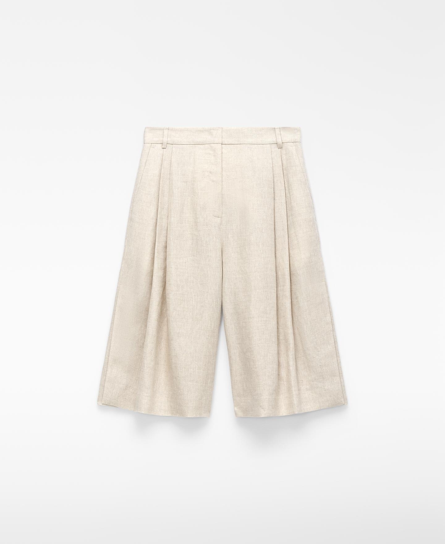 Bermudas com Pinça Dupla em Linho Europeu Pedra-5