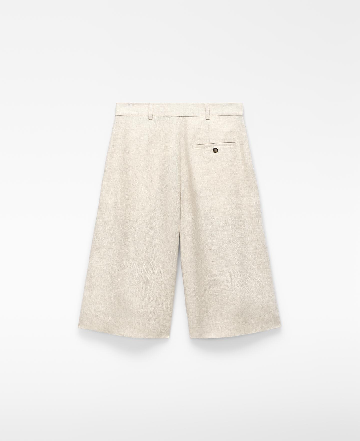 Bermudas com Pinça Dupla em Linho Europeu Pedra-6