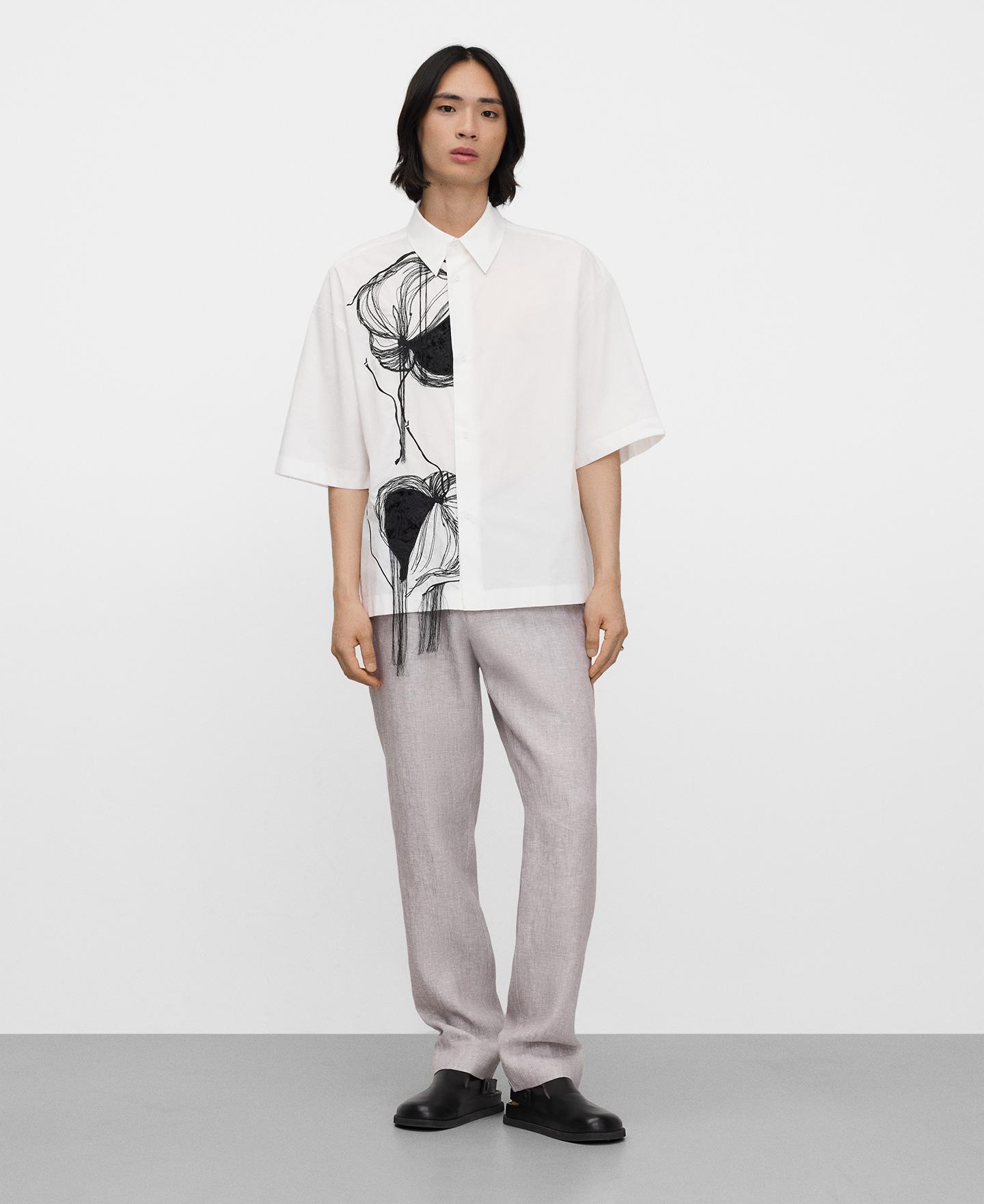 Camisa Relaxed Fit Bordada com Franjas Branco / Preto-3