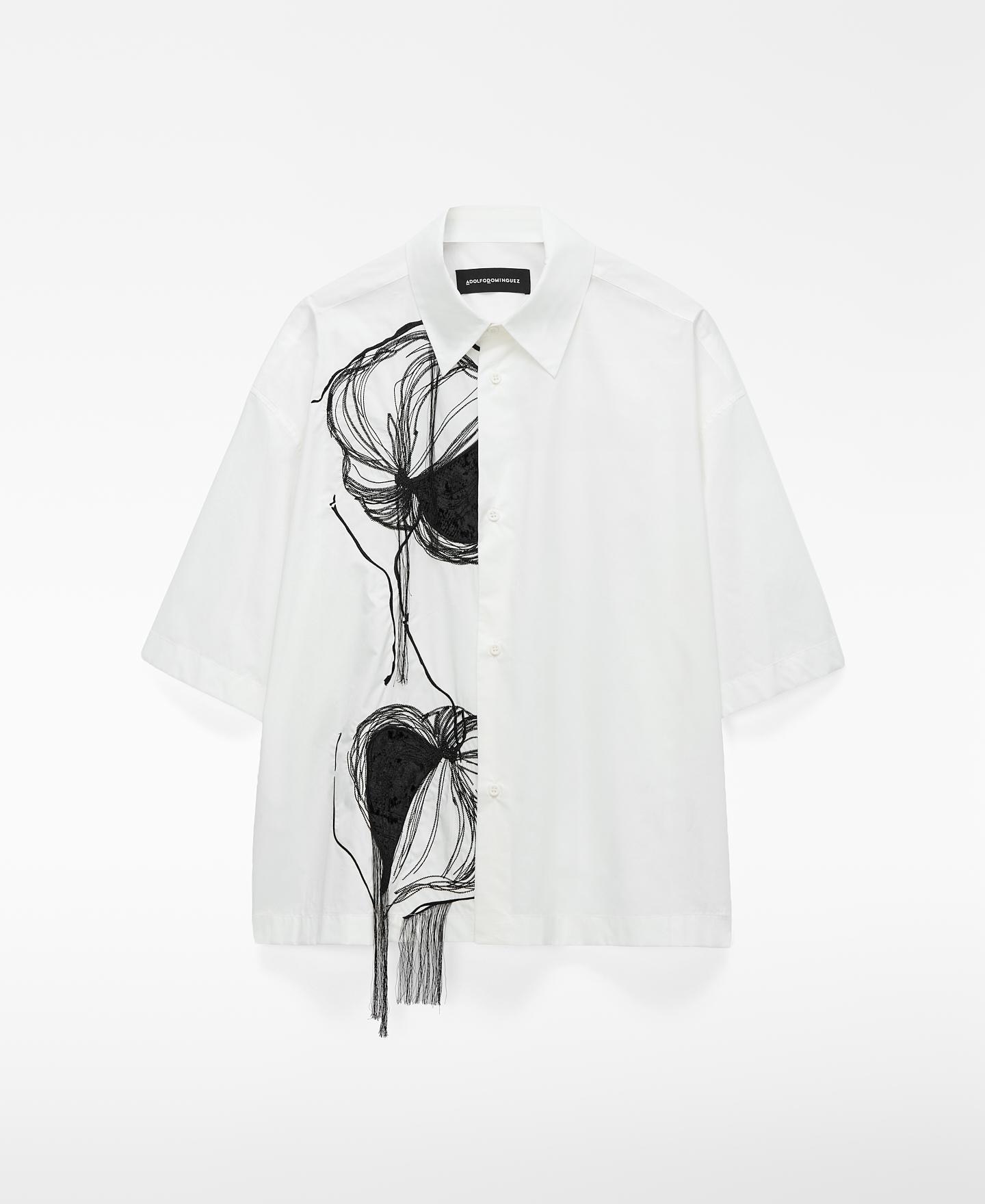 Camisa Relaxed Fit Bordada com Franjas Branco / Preto-6