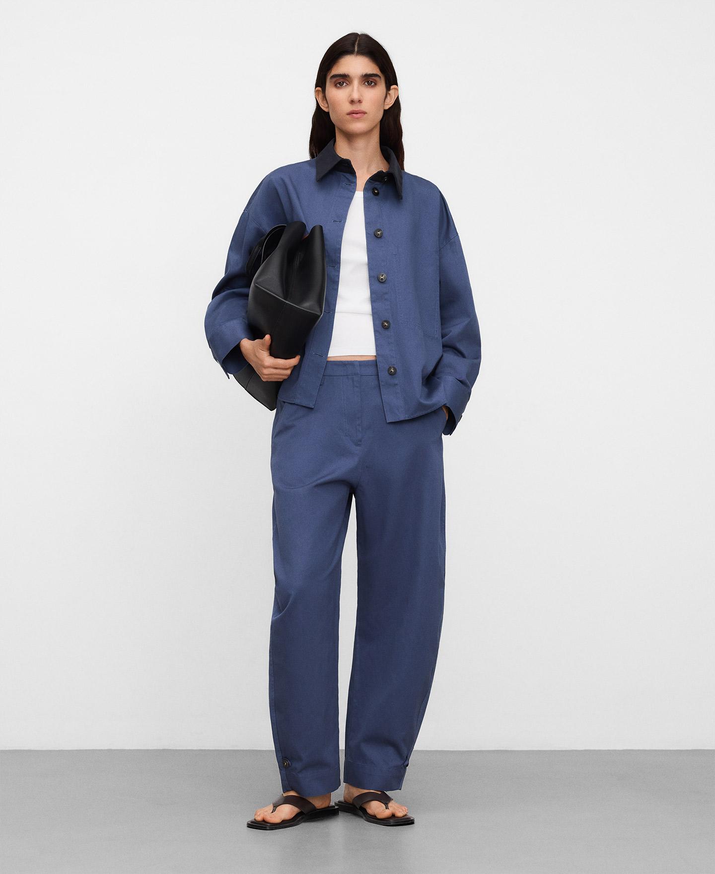 Sobrecamisa Oversize com Gola em Contraste Azul-2