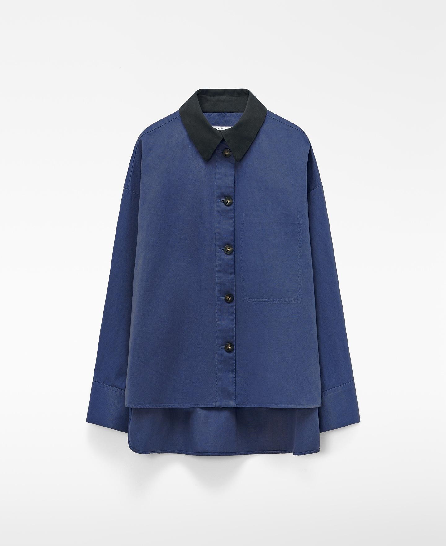 Sobrecamisa Oversize com Gola em Contraste Azul-5