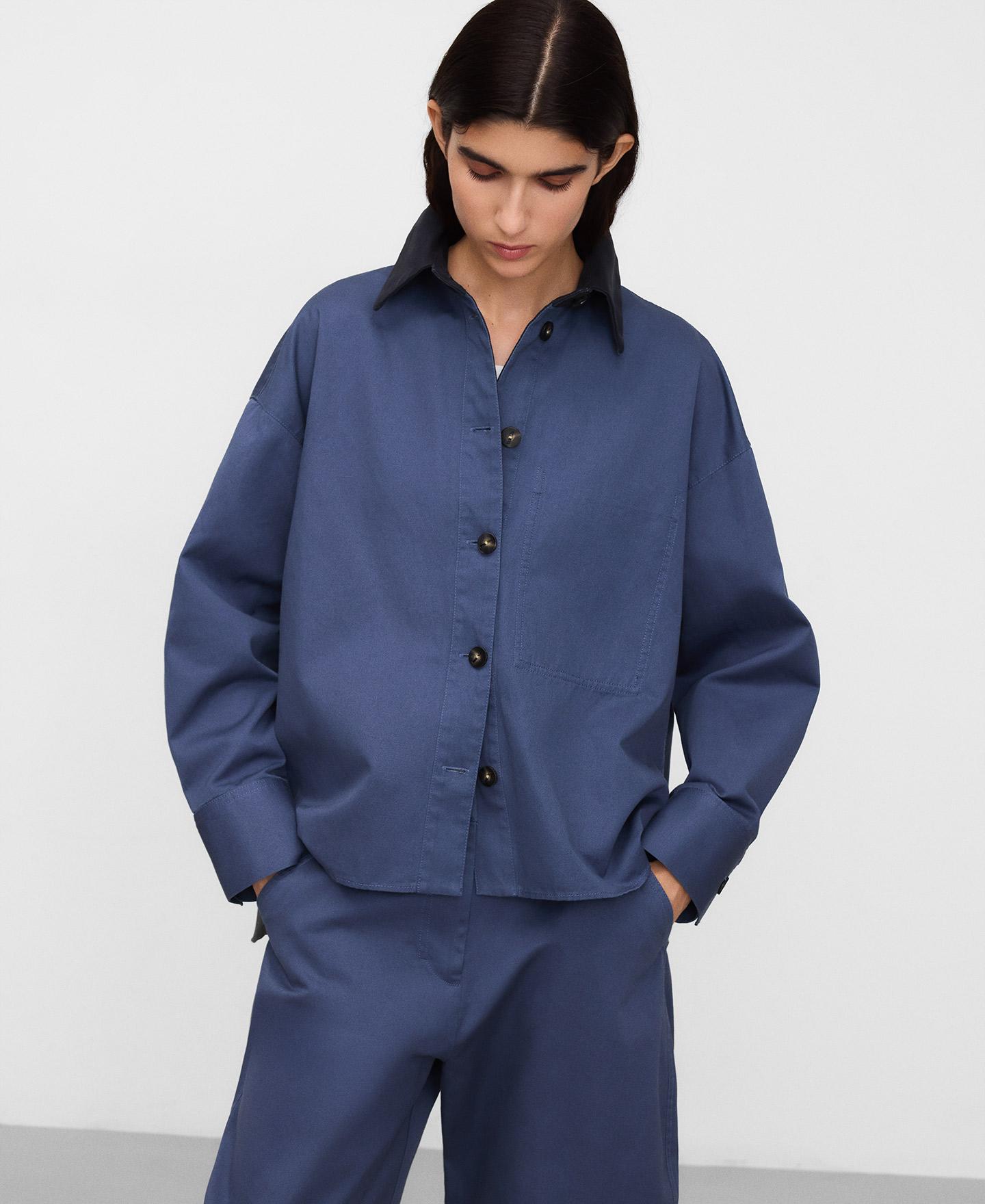Sobrecamisa Oversize com Gola em Contraste Azul-1